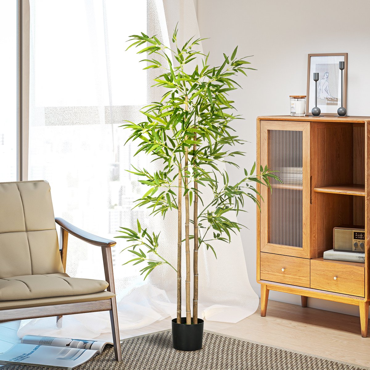 Bambou artificiel Plastique Vert vert, HOMCOM