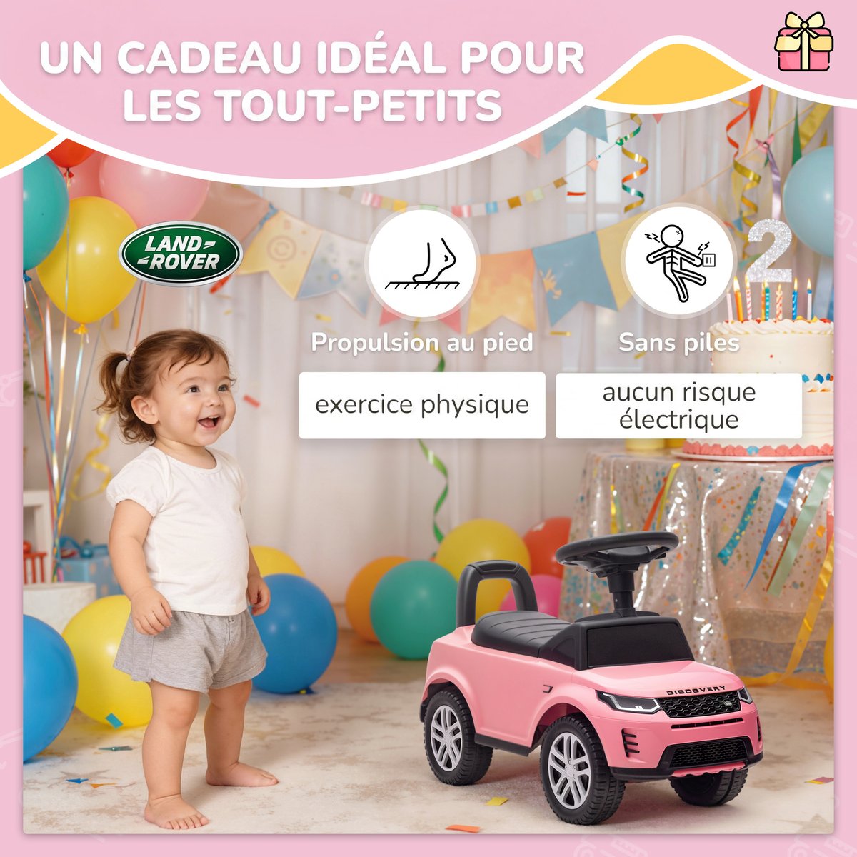 Voiture à glissière pour enfants PP et acier rose, AIYAPLAY