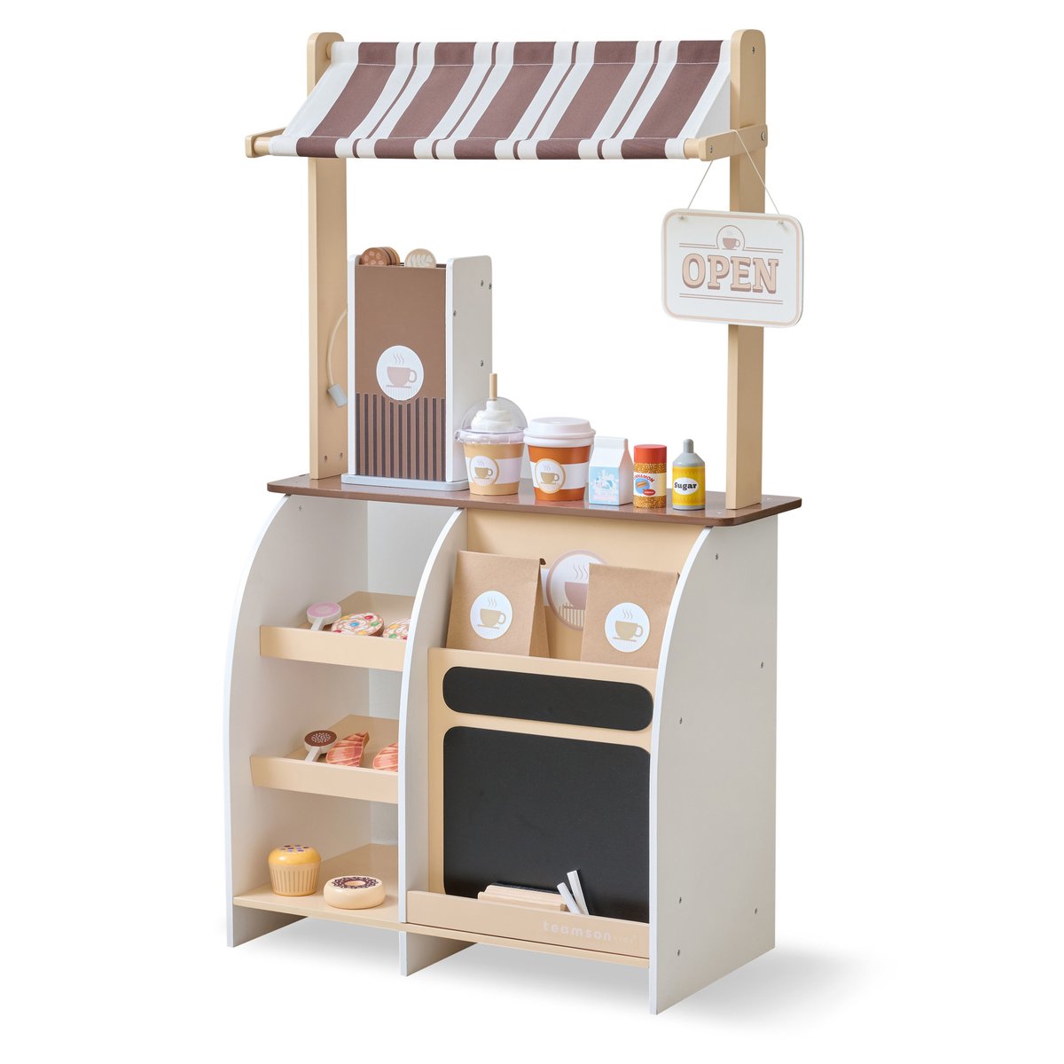Stand café jouet bois, machine expresso, 29 accessoires, Marron marron, TEAMSON KIDS
