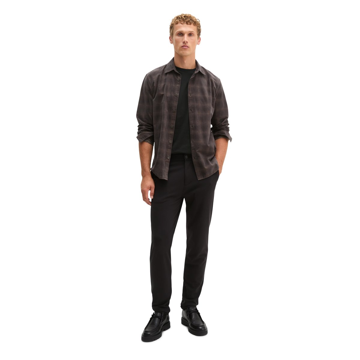 Chemise coupe classique en twill de coton bio au toucher velouté marron, MARC O'POLO