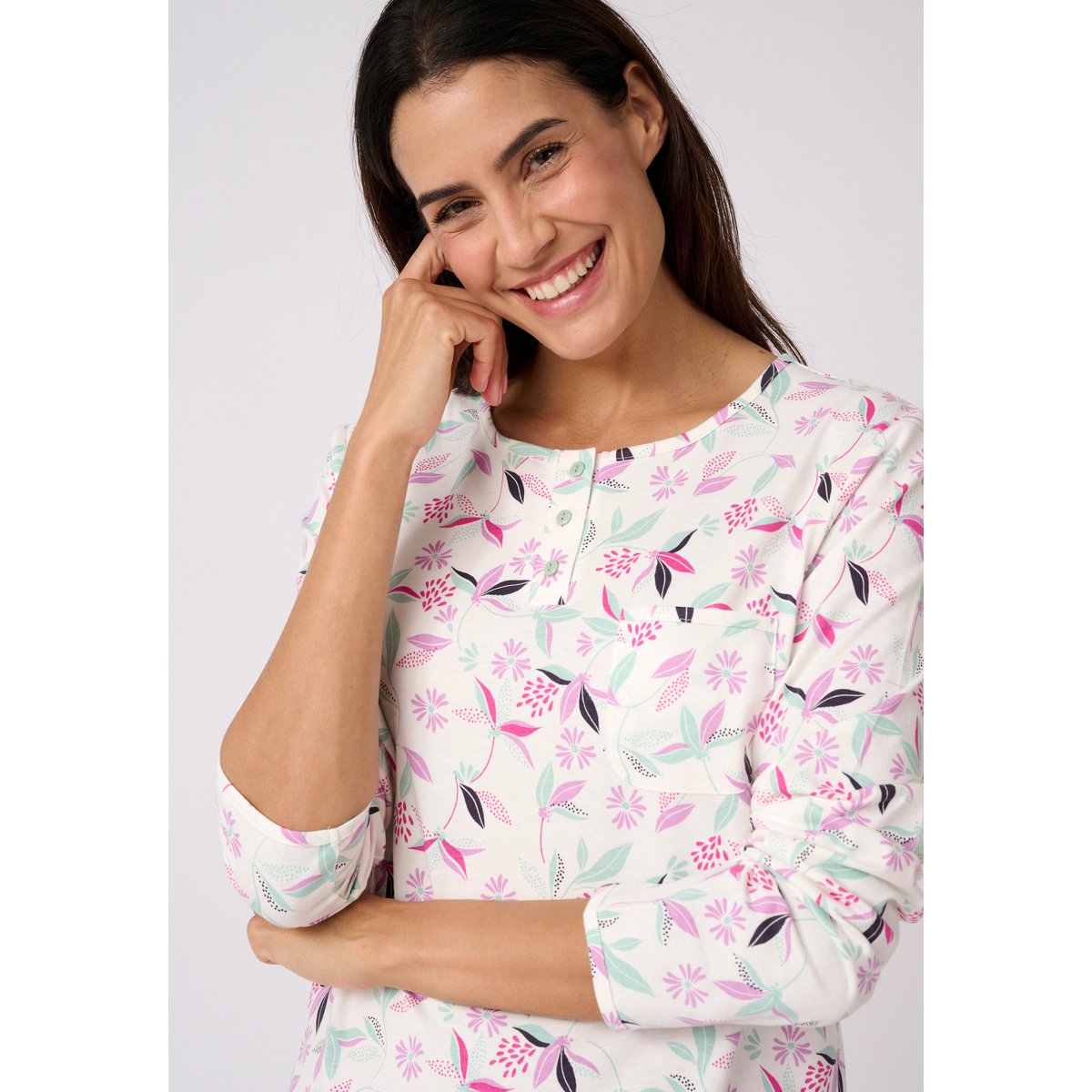 Pyjamas maille jersey pur coton peigné - Lot de 2 blanc lot mauve, DAMART