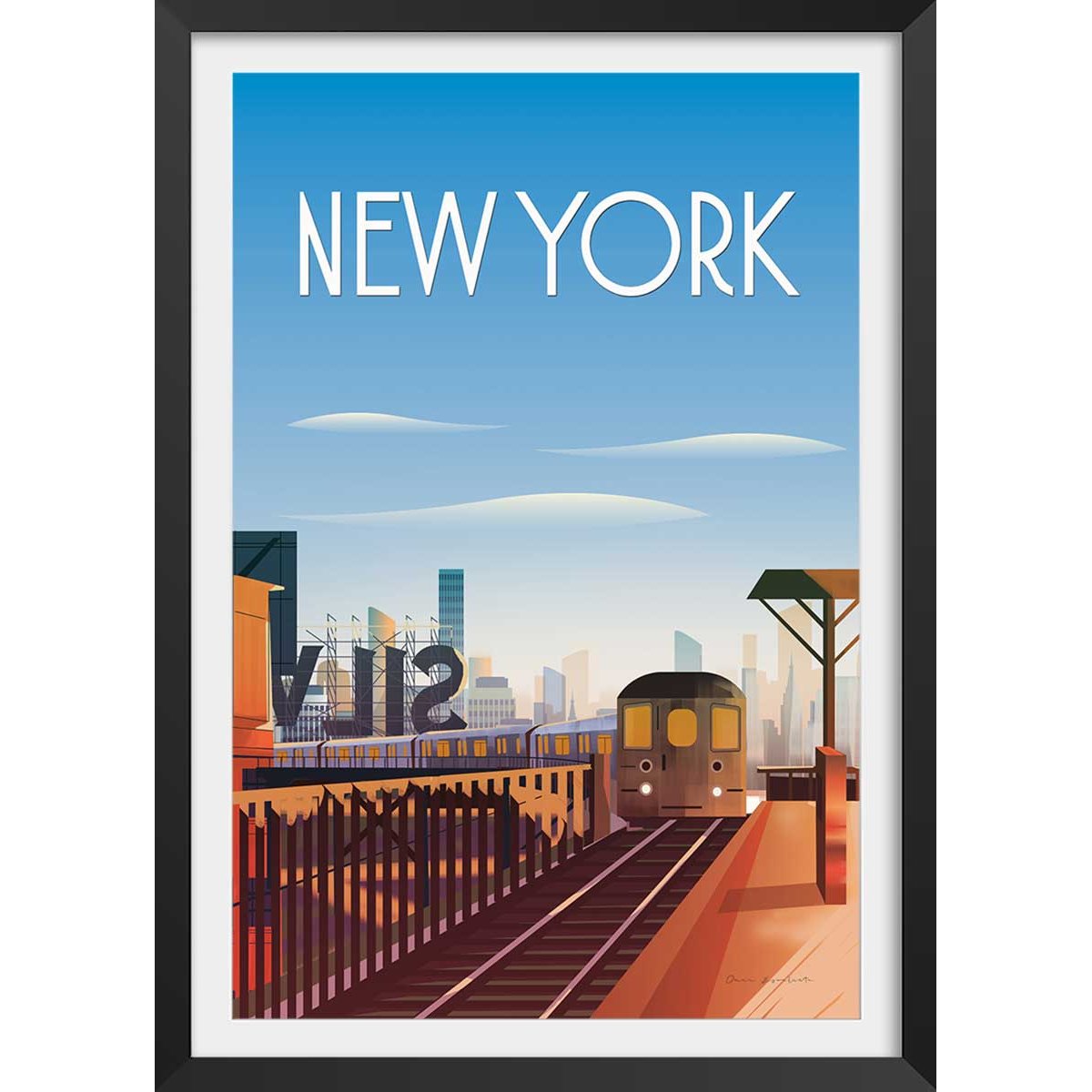 Affiche ville voyage New York City affiche + cadre en bois - noir, HEXOA