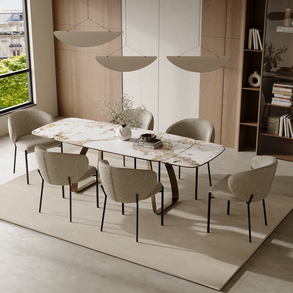 Table à manger extensible en velours DAHLIA pandora et bronze, SIA HOME