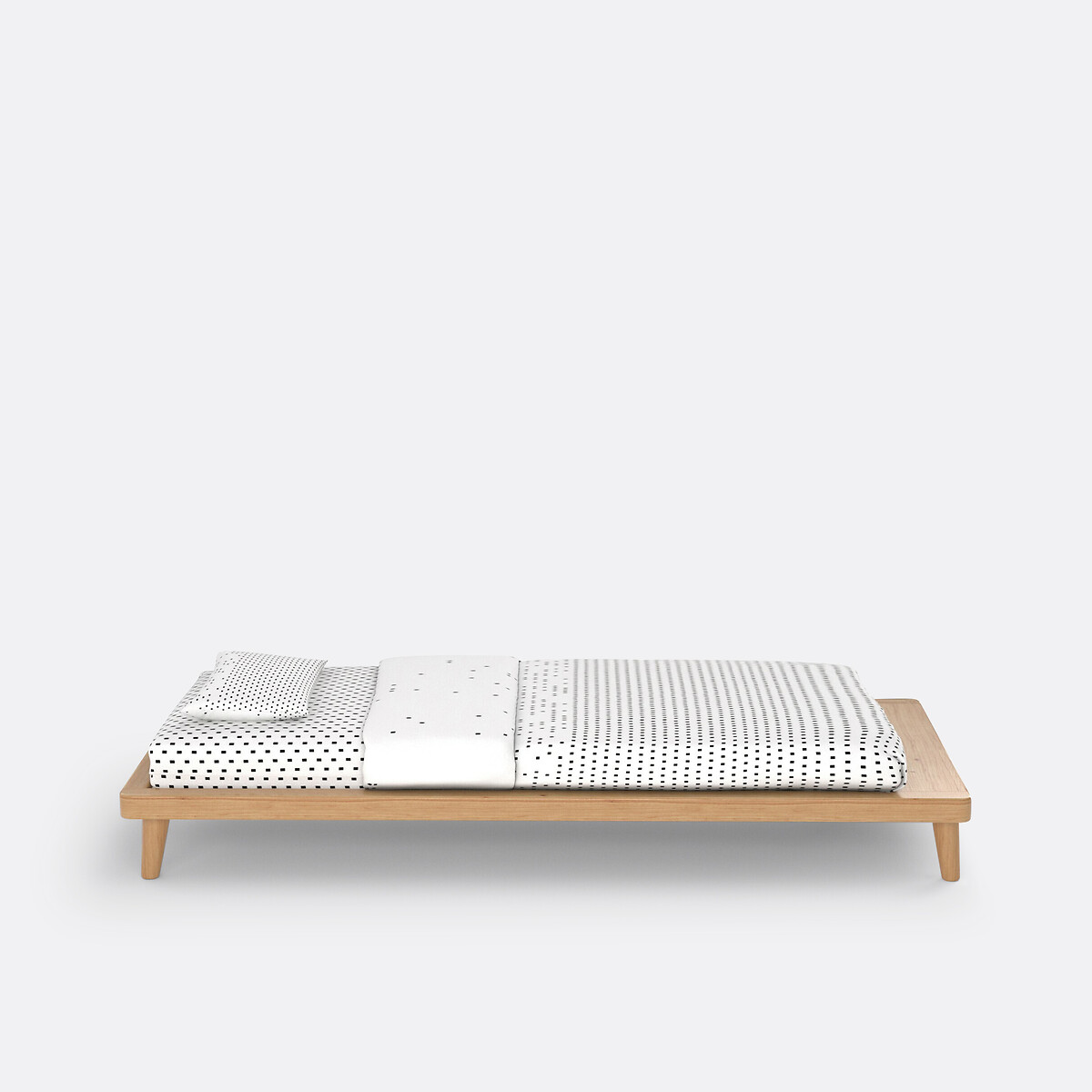 Lit plateforme + sommier + tablette, Jimi pin teinté chêne, LA REDOUTE INTERIEURS