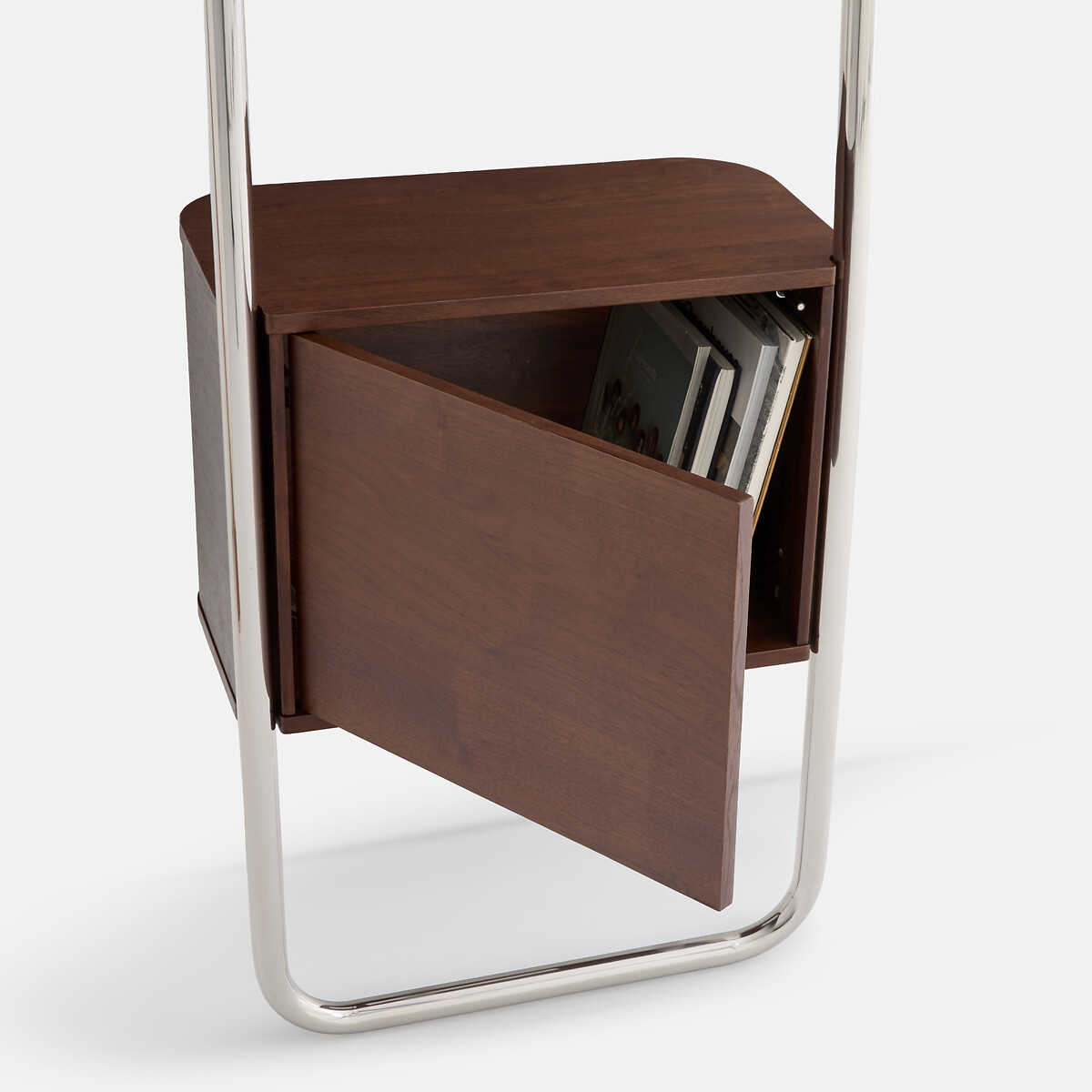 Giorgio chrome-plated steel wall shelf with 1-door cupboard walnut/chrome, LA REDOUTE INTERIEURS