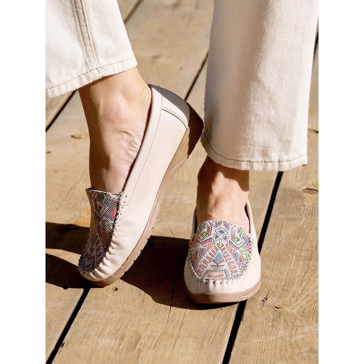 Mocassins grande largeur femme beige, PEDICONFORT