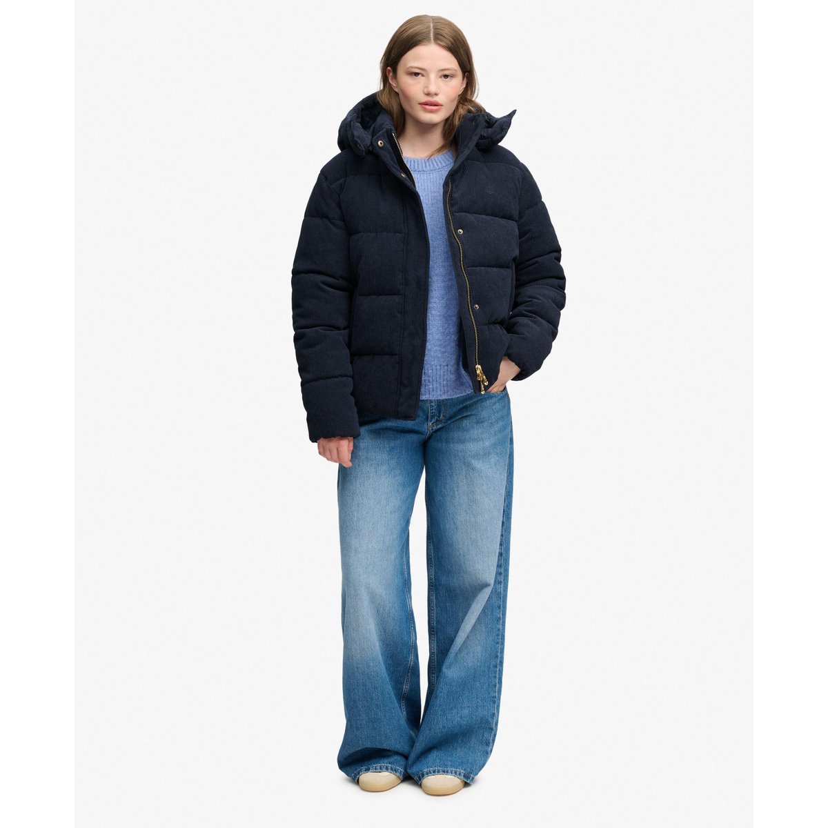 Doudoune à Capuche en Velours Premium bleu marine éclipse, SUPERDRY