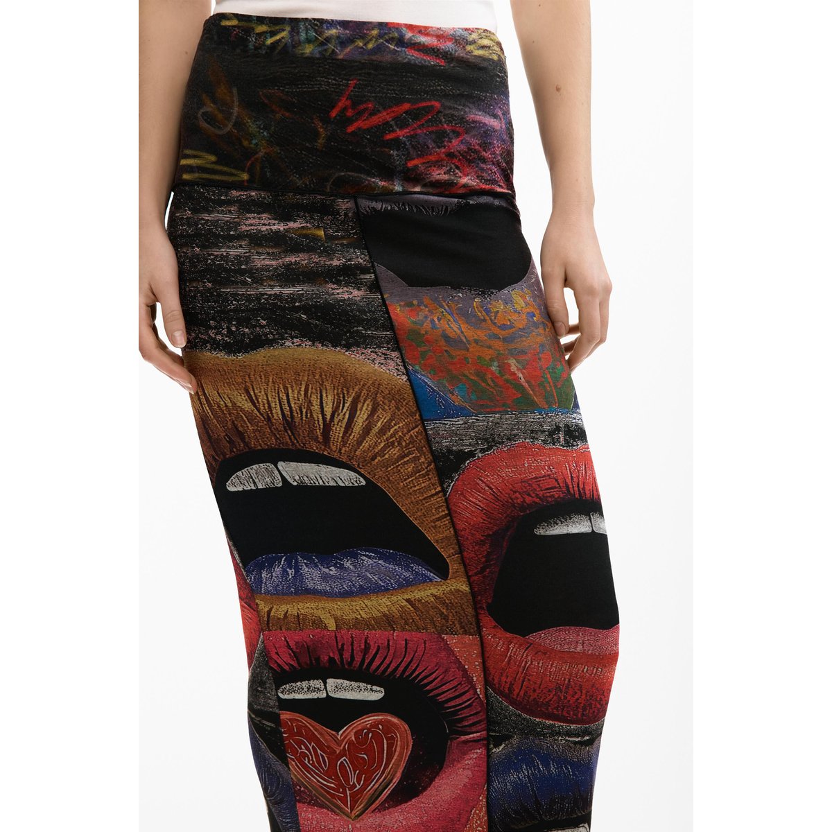 Jupe en maille imprimée noir, DESIGUAL