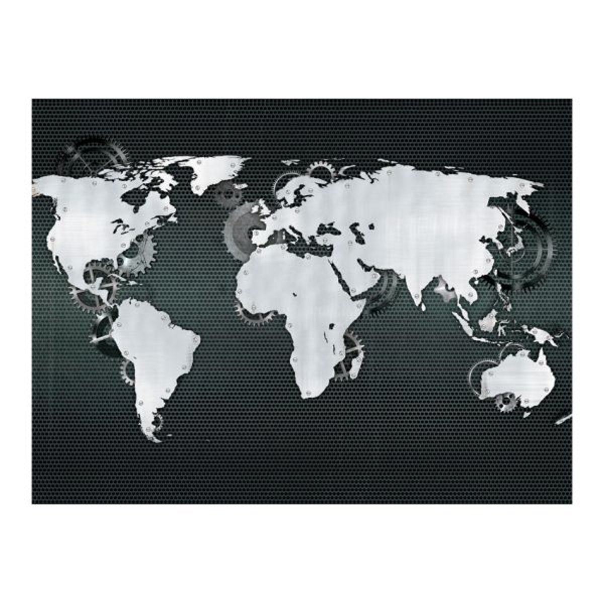 Papier peint intissé panoramique Carte du monde Mechanical World 1 gris / argent, EDEN