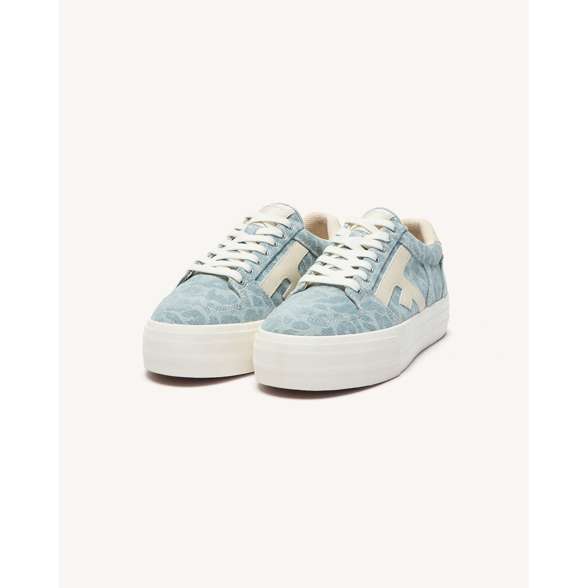 Tennis basses tissu WALNUT PLATFORM bleu clair et crème, FAGUO