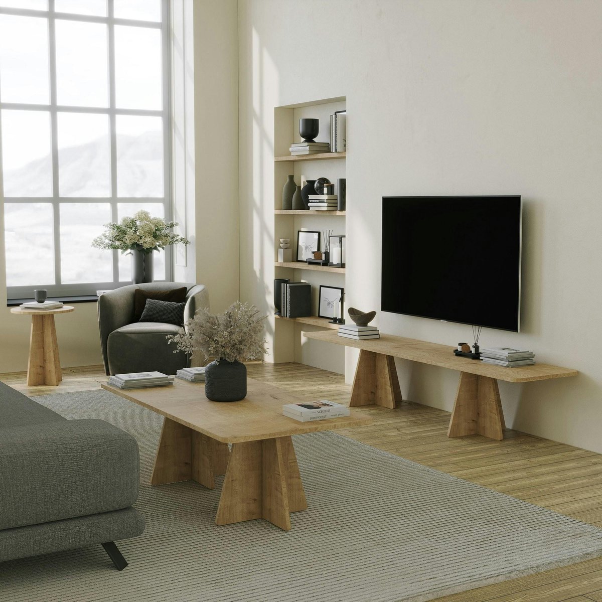 Table basse pieds trapèze MARFA chêne, PIER IMPORT