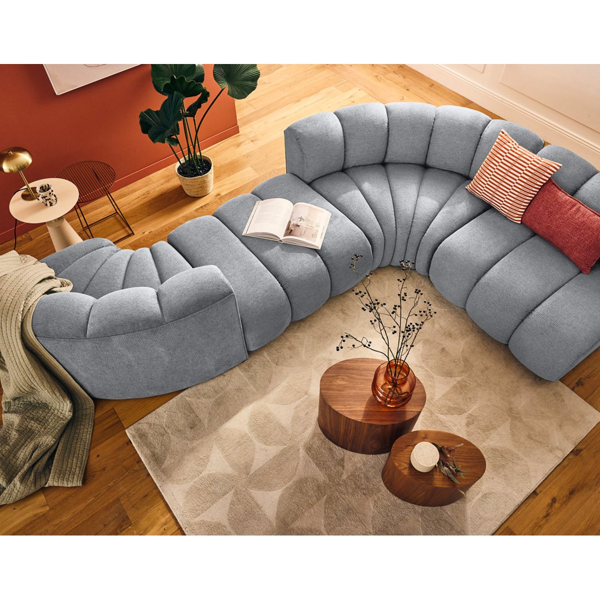 Pouf en tissu texturé, DEBBIE gris, BEST MOBILIER