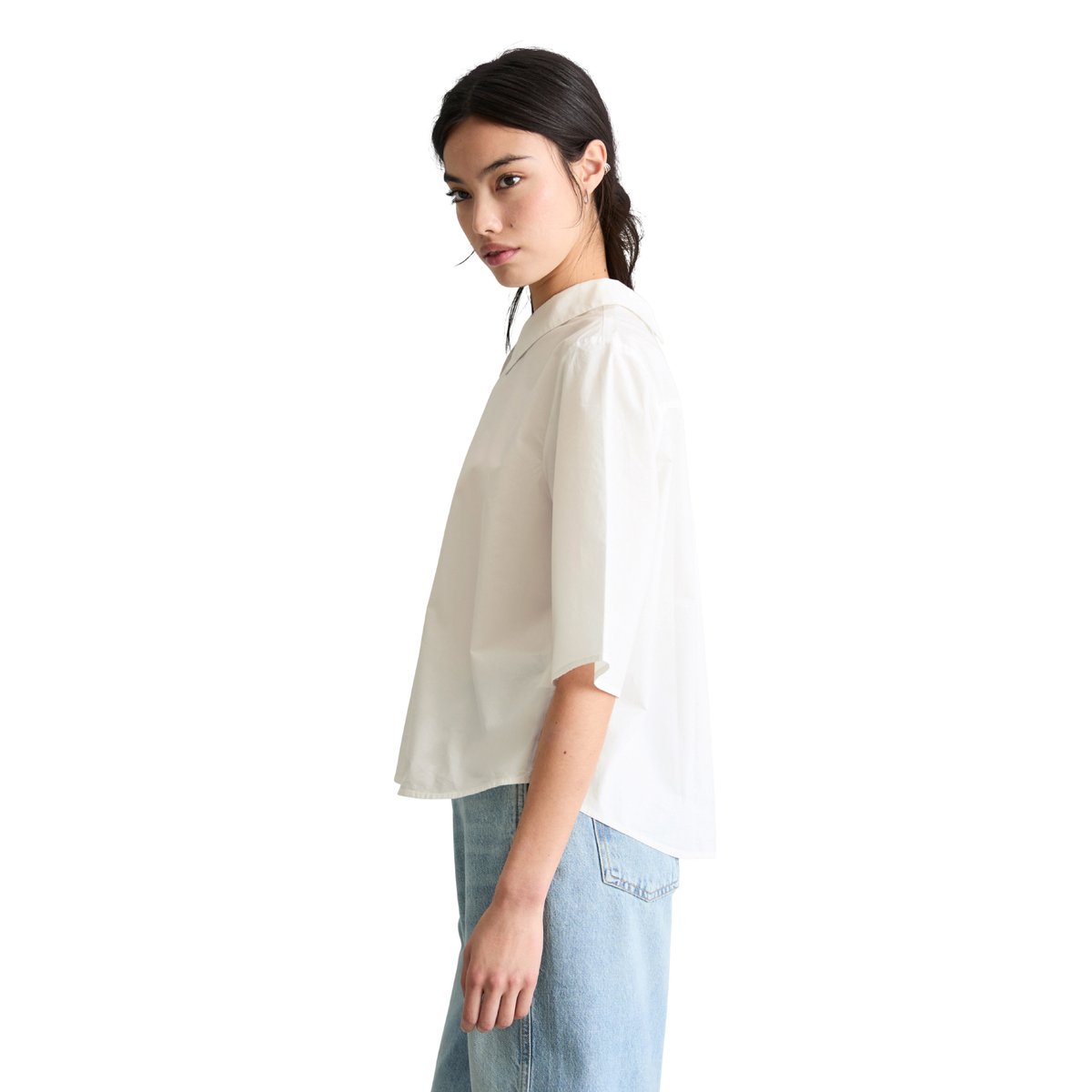 Blouse popeline à manches courtes regular avec détail de plis dans le dos blanc, MARC O’POLO DENIM