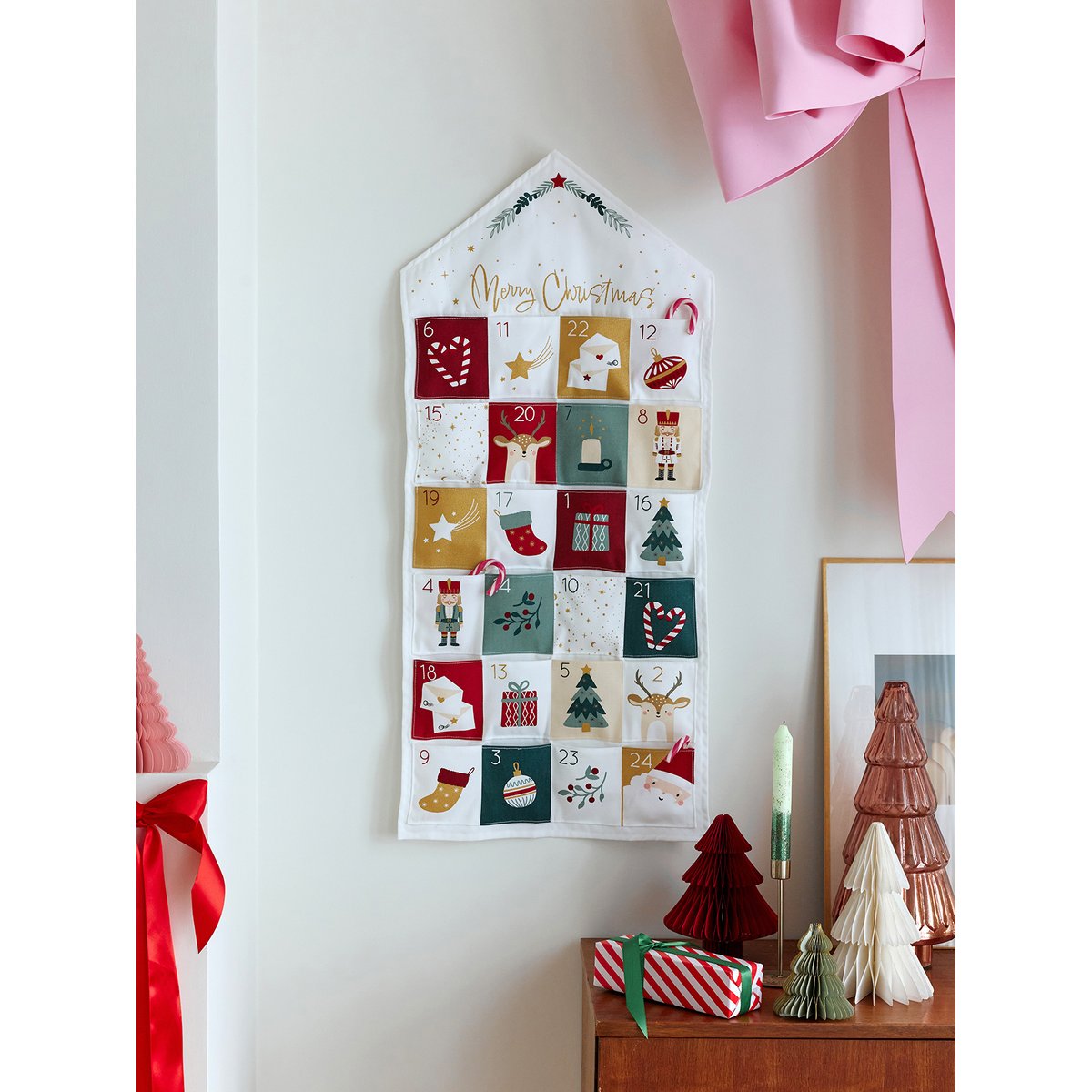 Calendrier de l'Avent Merry Christmas blanc imprimé, VERTBAUDET