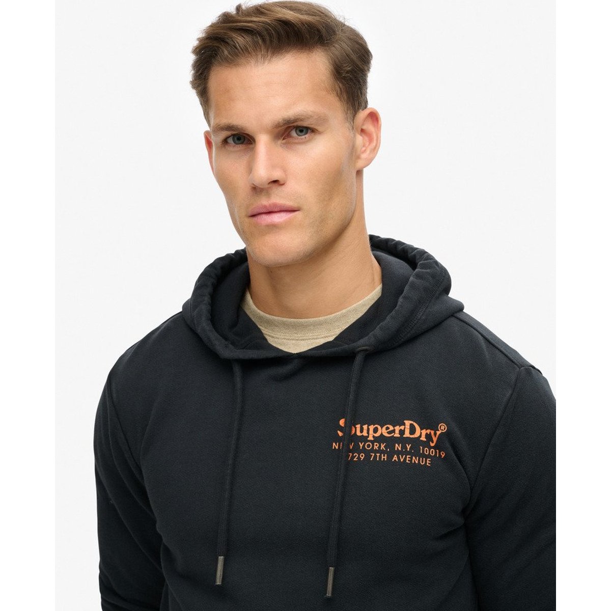Sweat à capuche à logo ton sur ton Venue noir de jais, SUPERDRY
