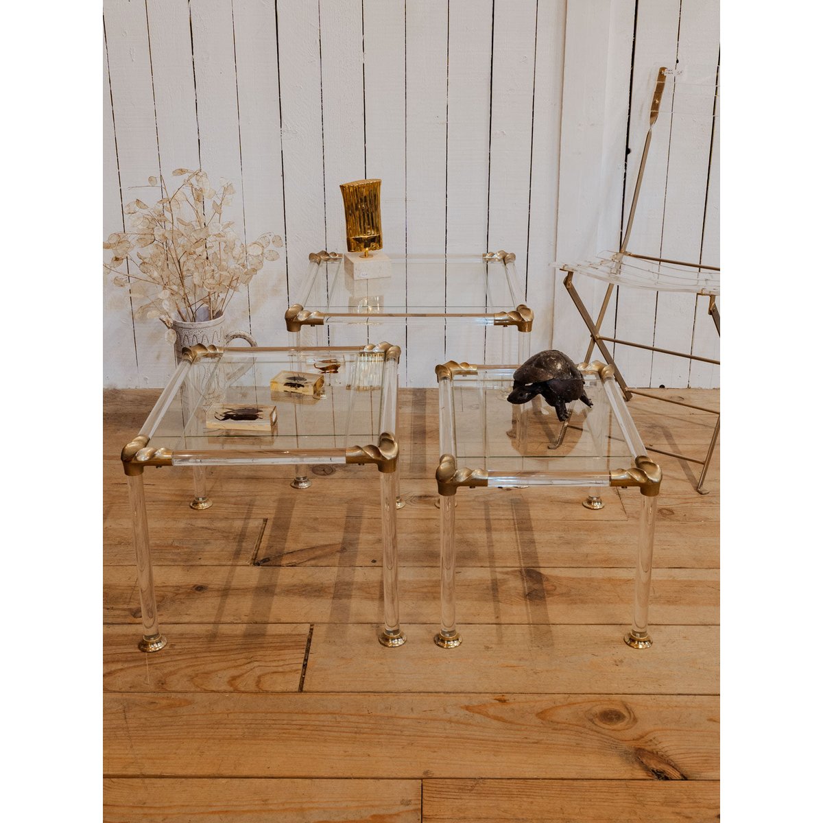 Tables gigognes en verre Barbara N°155 - Bon état transparent, DEBONGOUT