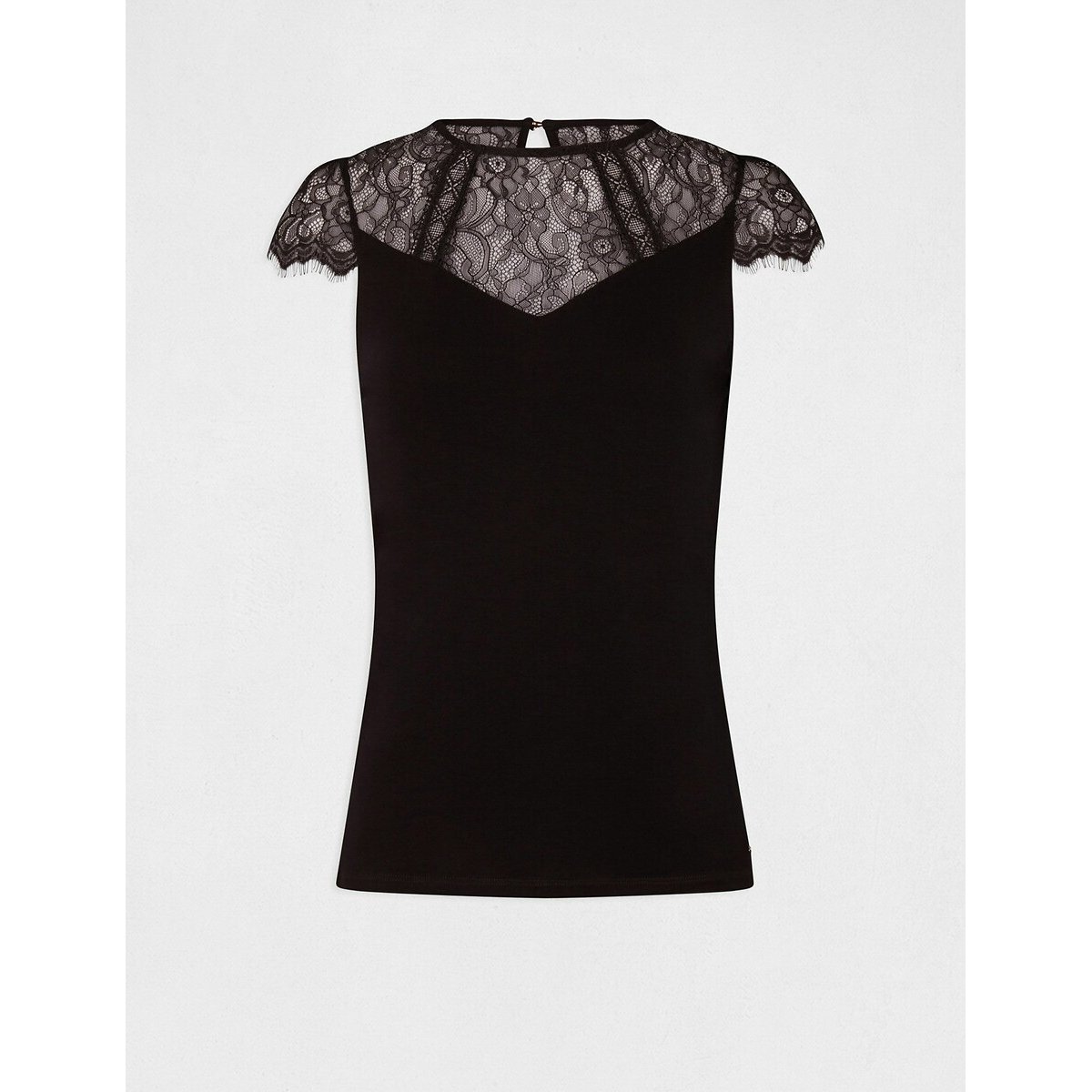 T-shirt col rond manches courtes noir, MORGAN
