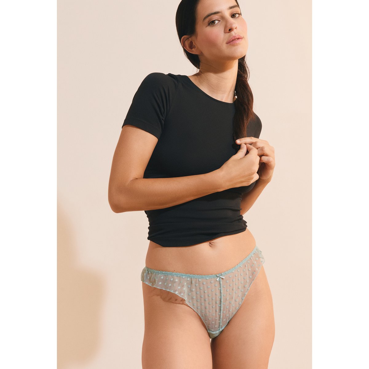 Tanga à pois VOLANTEE PLUME bleu azur, ETAM