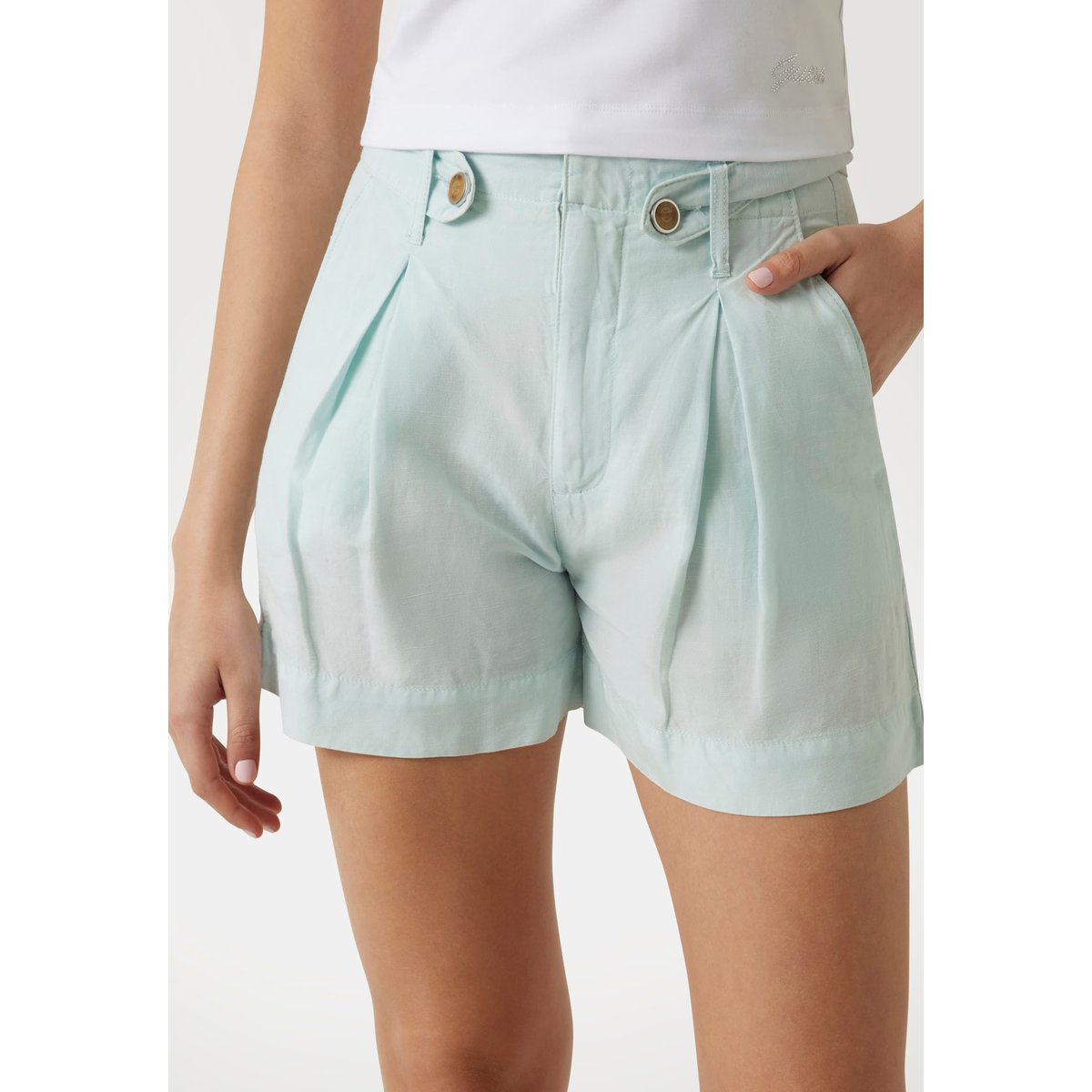 Short Pinces Lin Mélangé bleu ciel, GUESS