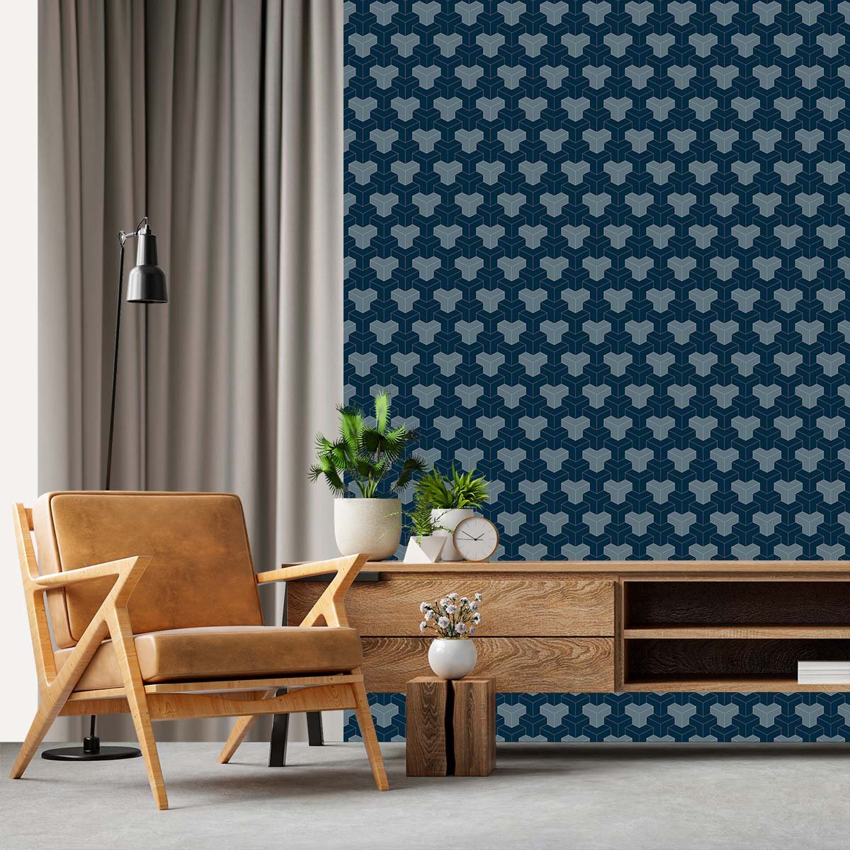 Papier peint, strict blue bleu, HEXOA