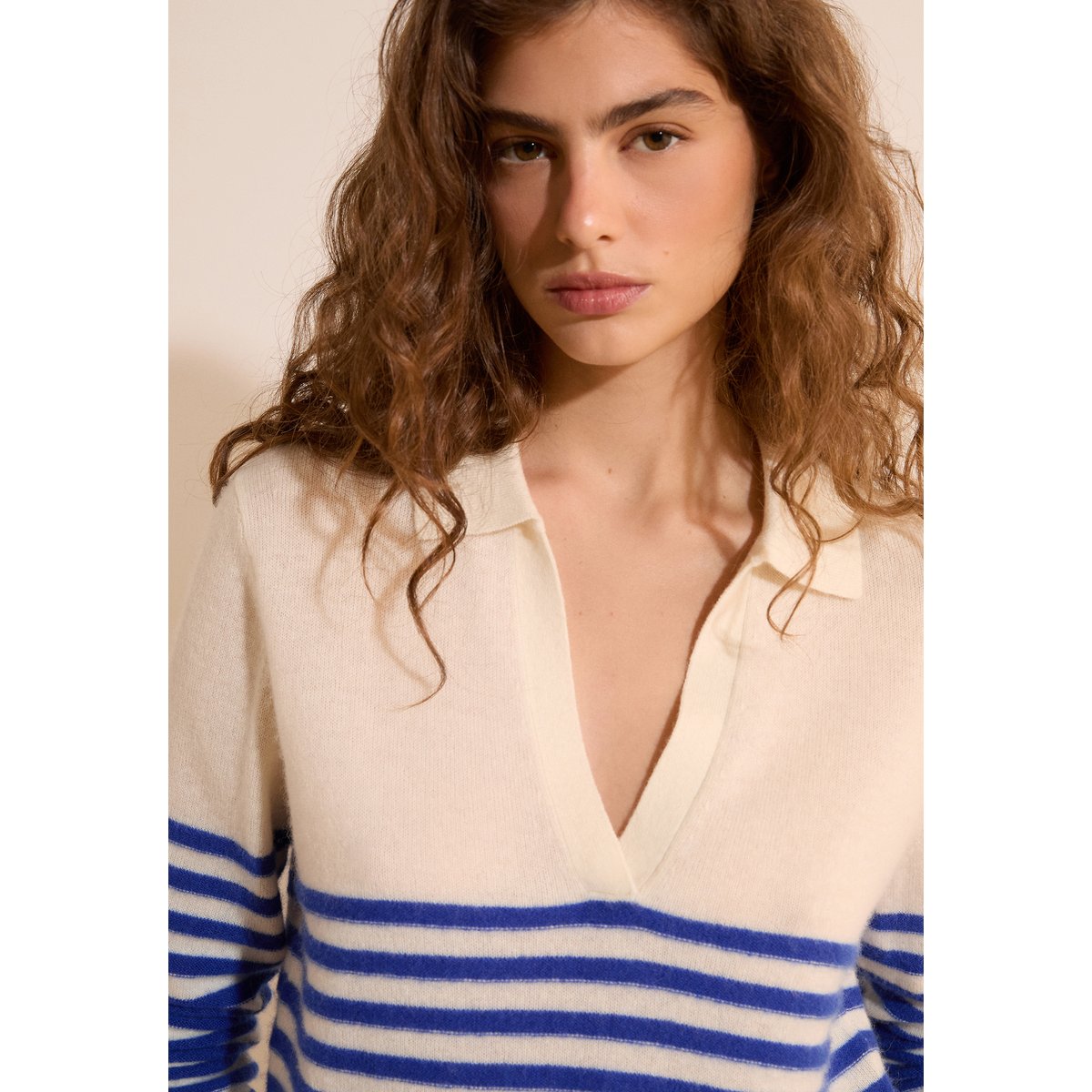 Pull col polo 100% cachemire SIMONETTA POLO bleu, ETAM