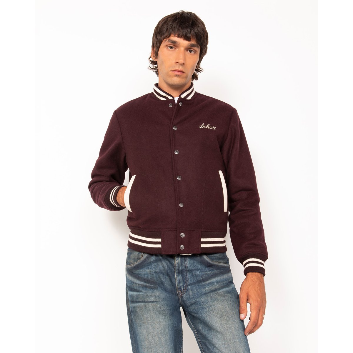 Blouson teddy laine bordeaux, SCHOTT