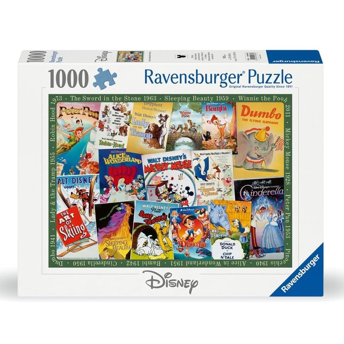 Puzzle Affiche vintage des films Disney 1000 pcs blanc, RAVENSBURGER