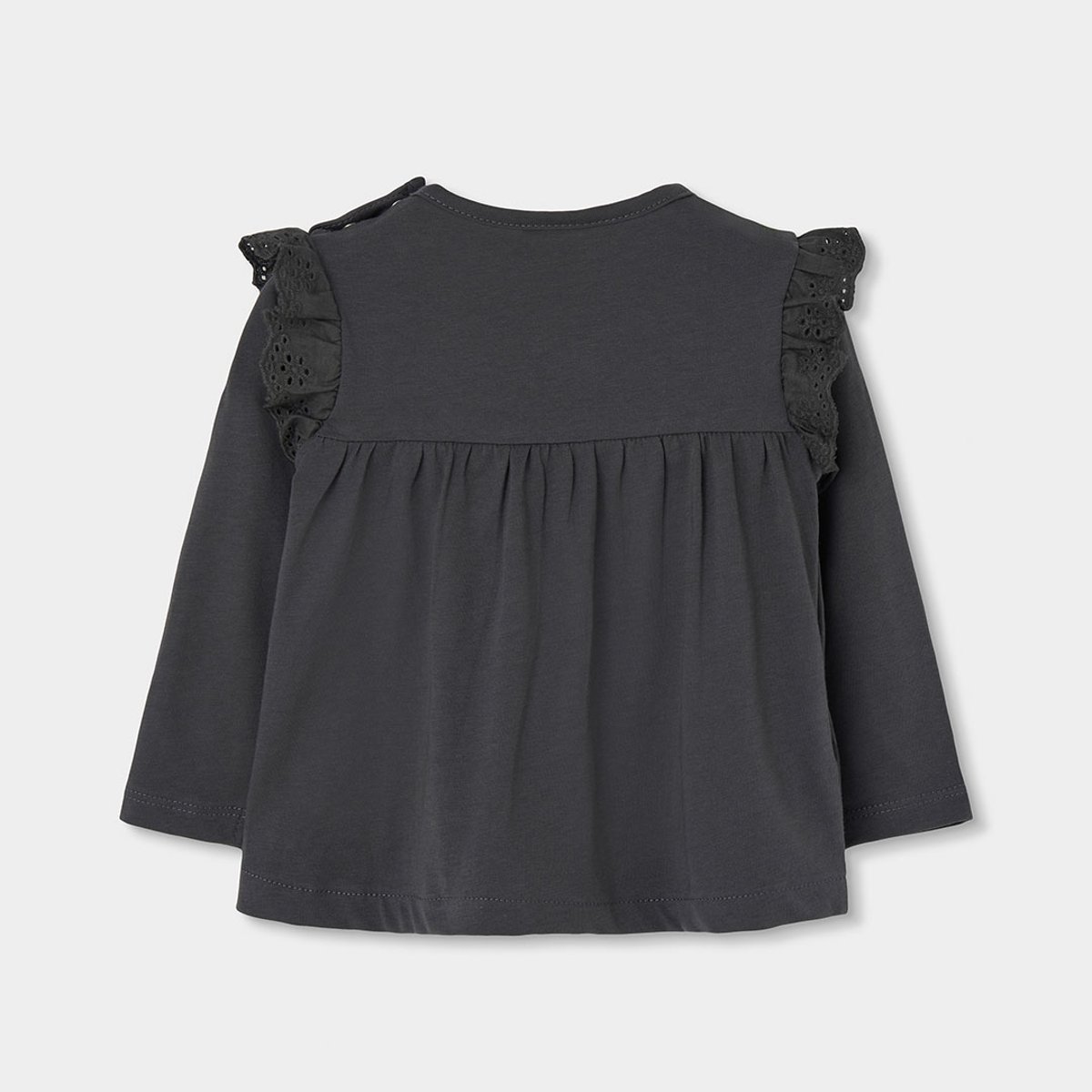 T-shirt fille en maille avec broderie fleur gris, BOBOLI