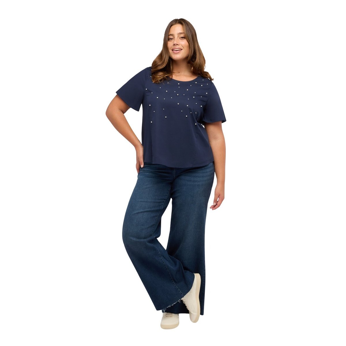 Jean à jambes larges, lavage bleu bleu, FIORELLA RUBINO