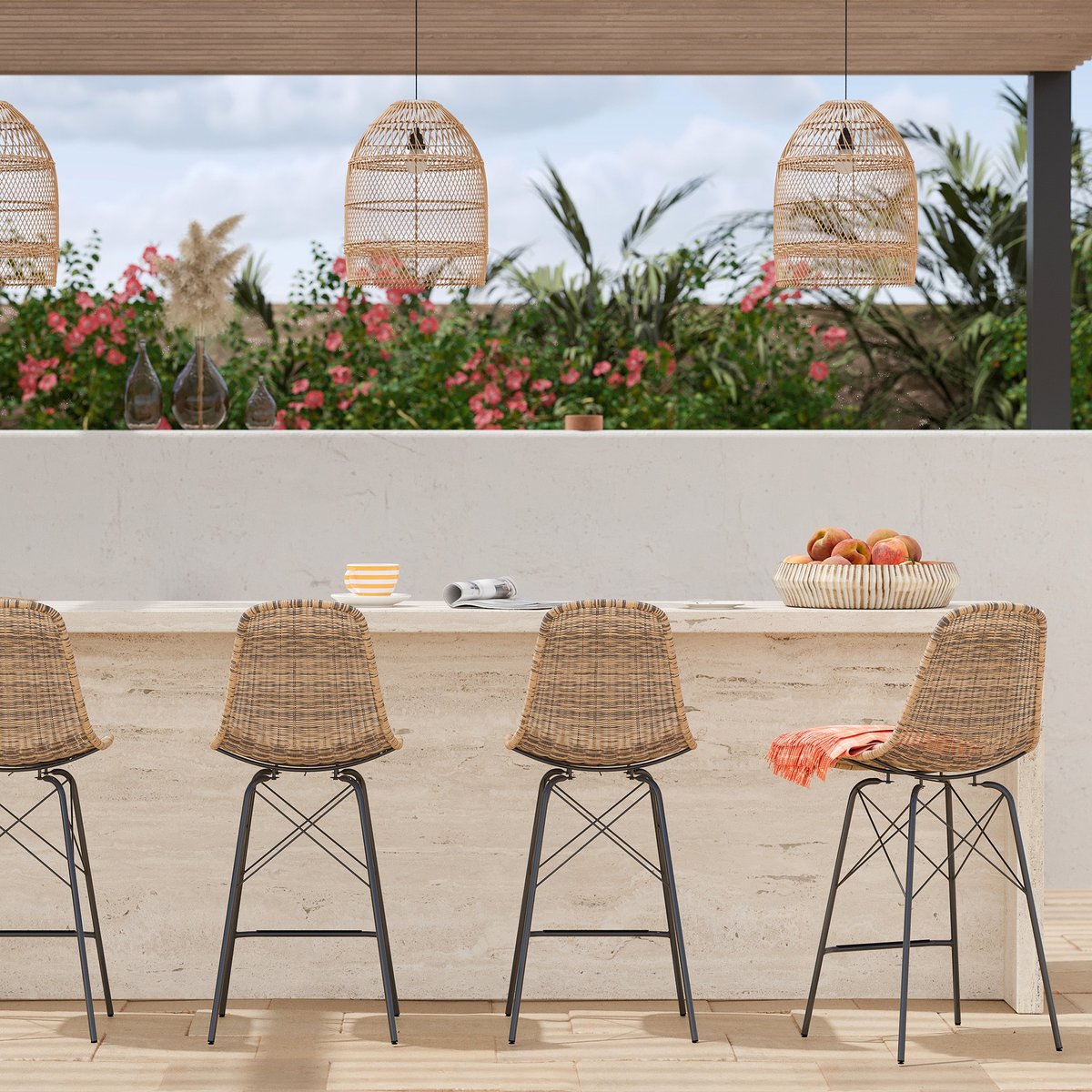 Lot de 2 chaises de bar 63 cm en résine - TIPTUR naturel, MAISON PAVANE