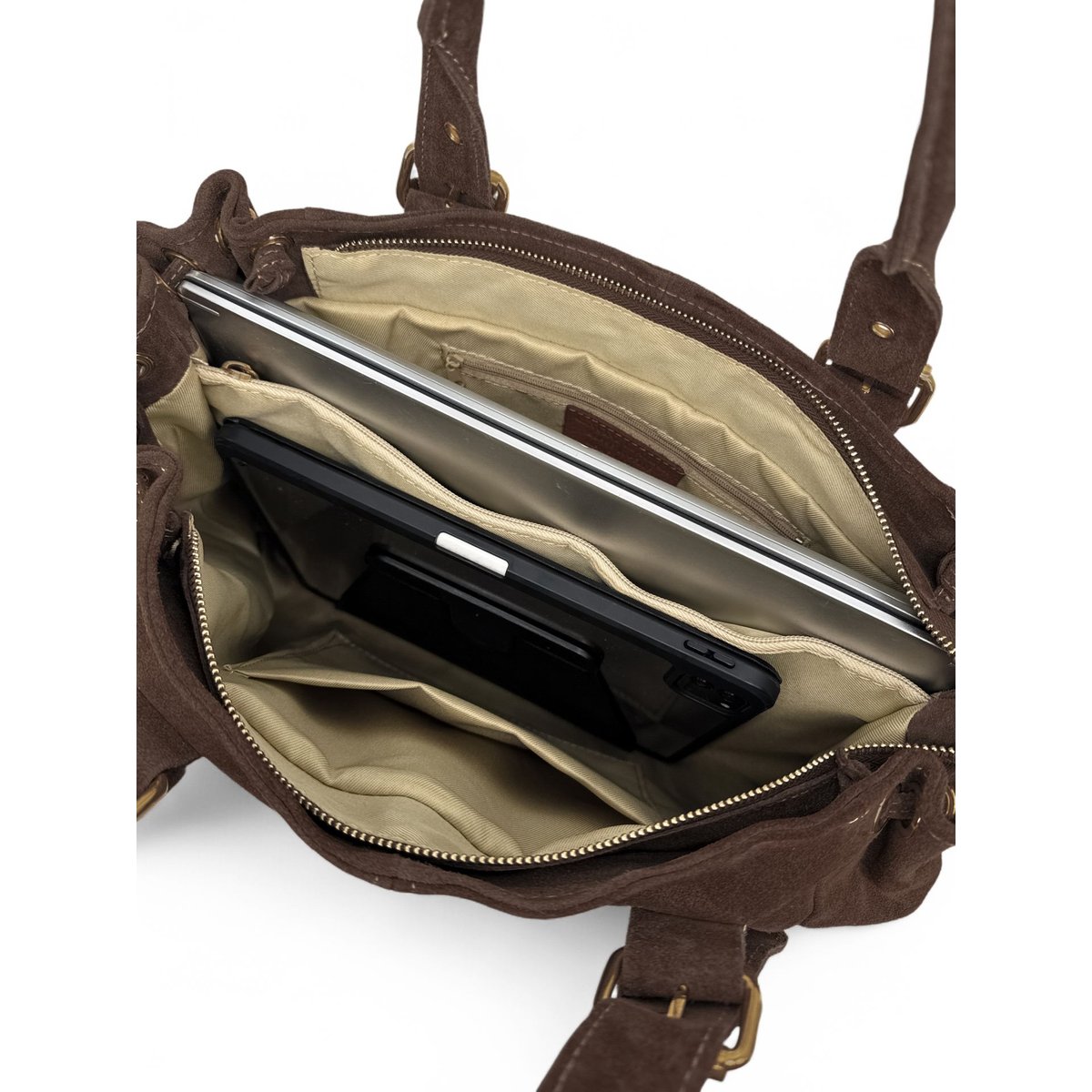 Sac bowling en croûte de cuir PRINCESSE SUEDE XL BRASS chocolat, OH MY BAG