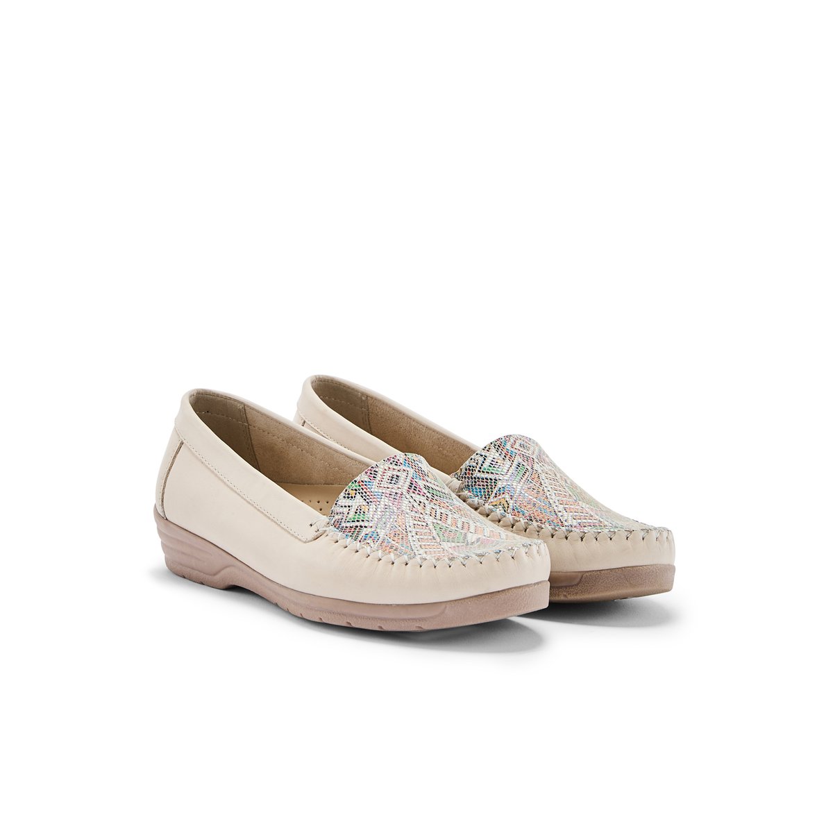 Mocassins grande largeur femme beige, PEDICONFORT