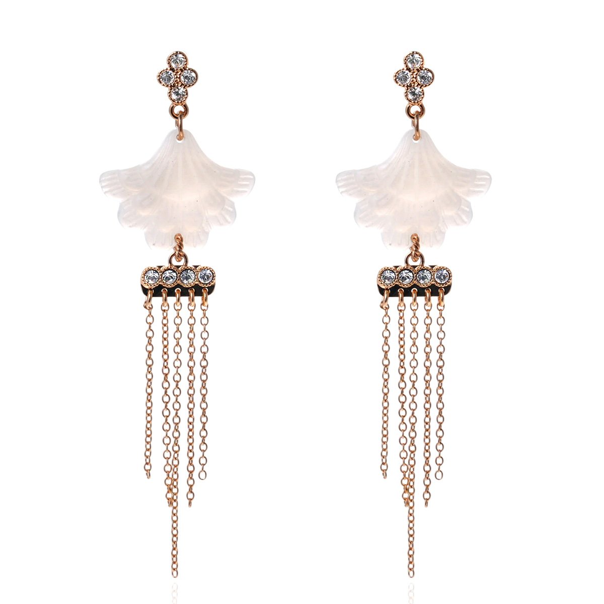Boucles d'oreilles pendantes coquillages et chaînes MAHINE blanc, HIPANEMA