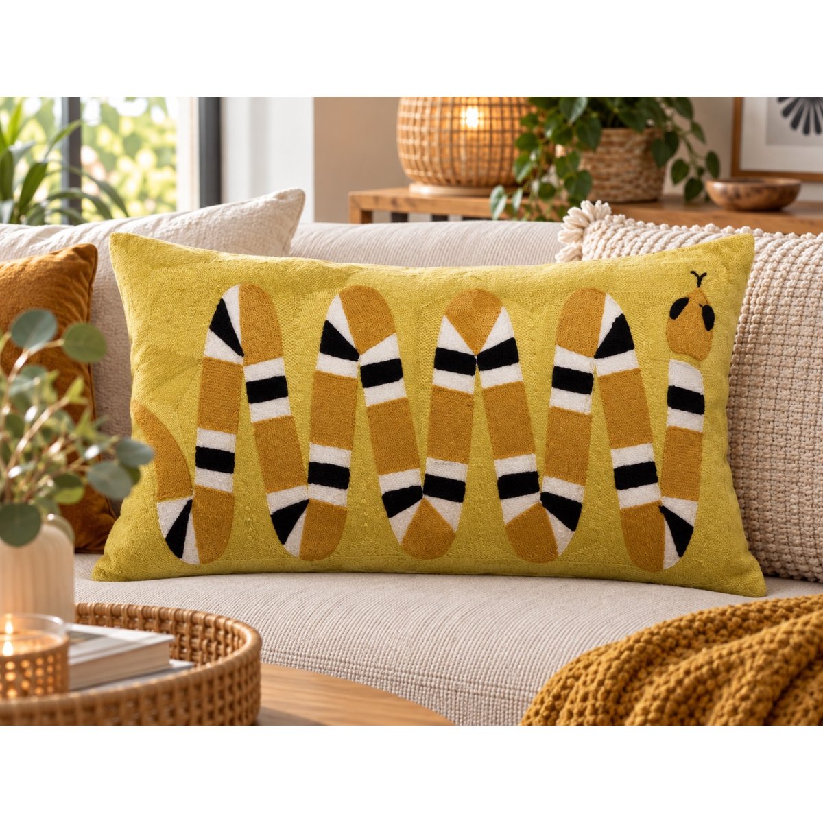 Coussin brodé Caresse Radieuse mangue, EDEN