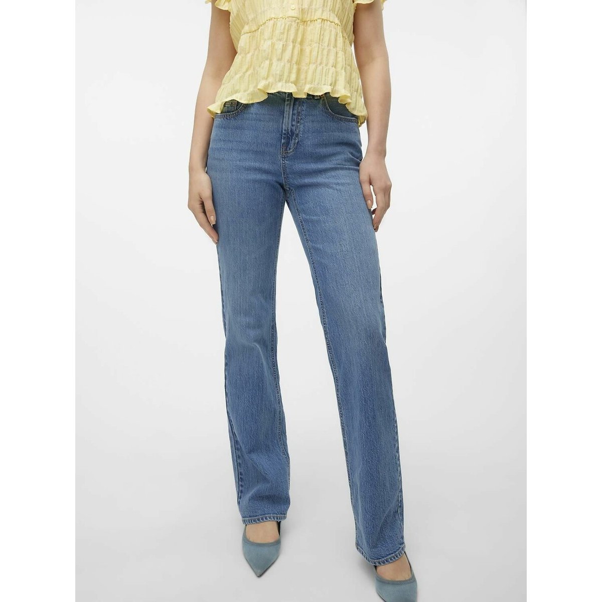 Vaqueros rectos, talle alto medium blue, VERO MODA