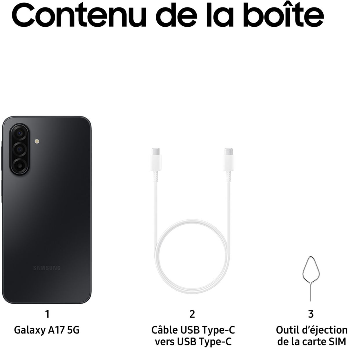 Smartphone Galaxy A17 5G 128Go Noir couleur unique, SAMSUNG