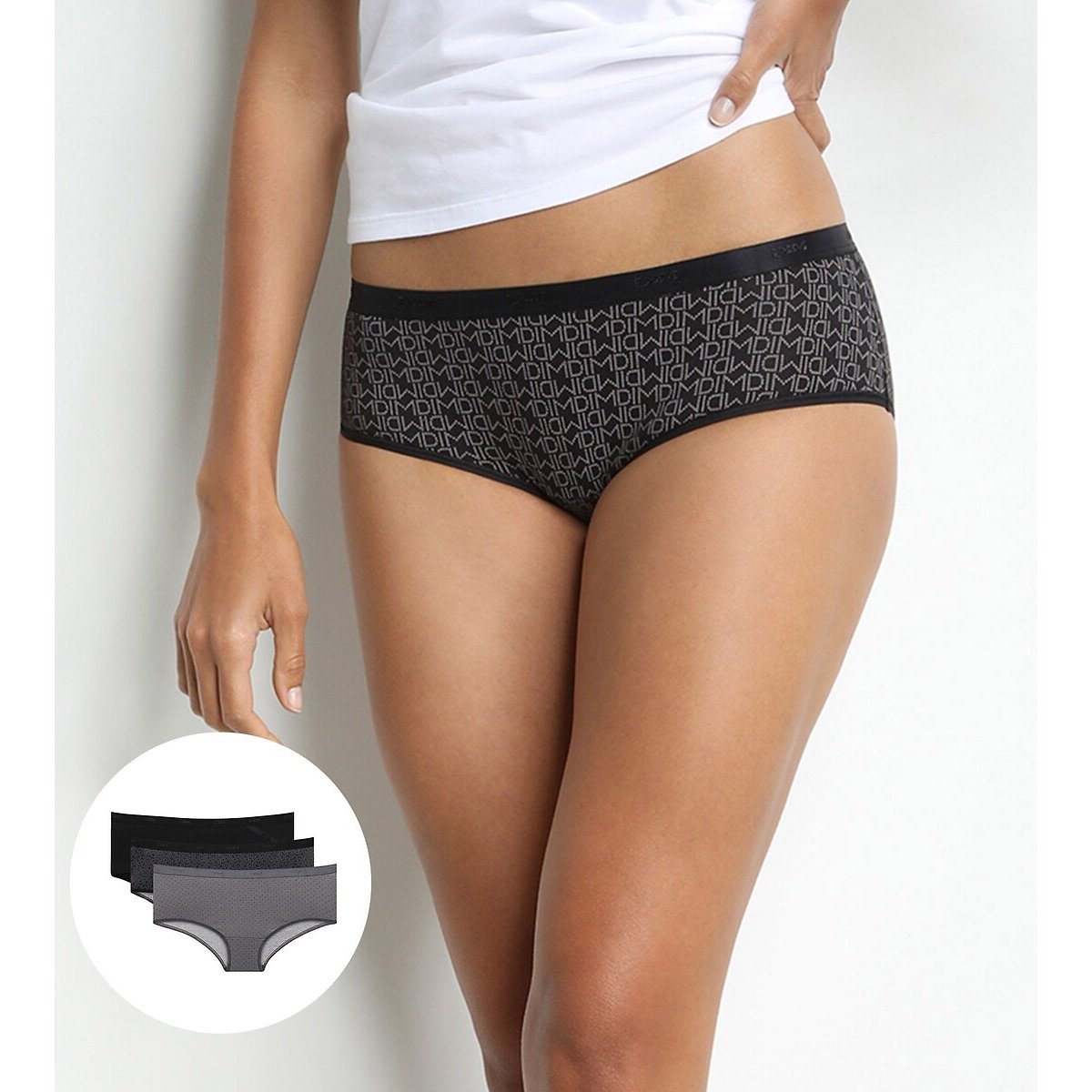 Lote de 3 shorties les pockets em algodão stretch estampado preto+estampado toupeira+preto, DIM