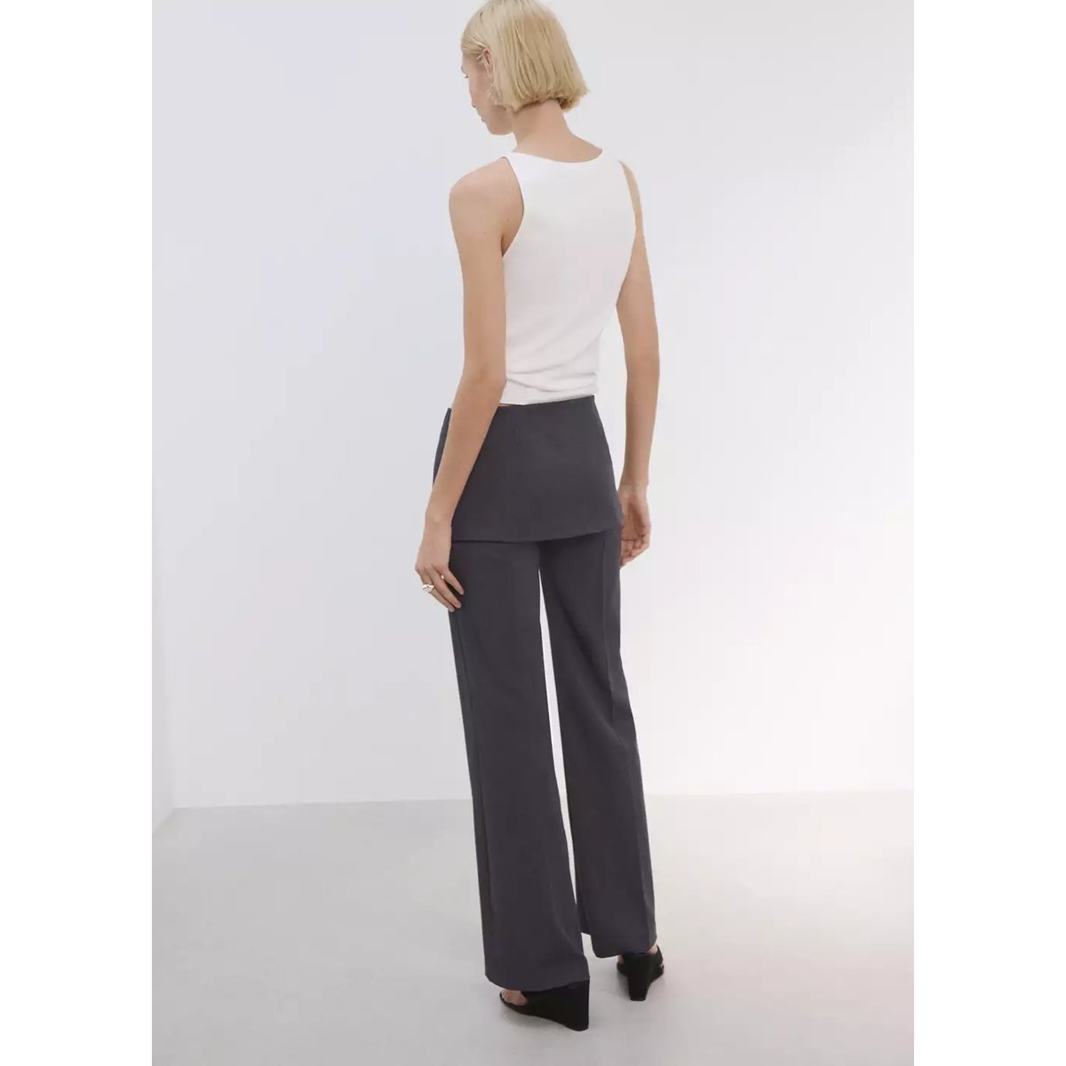 Pantalon droit design combiné gris, MANGO