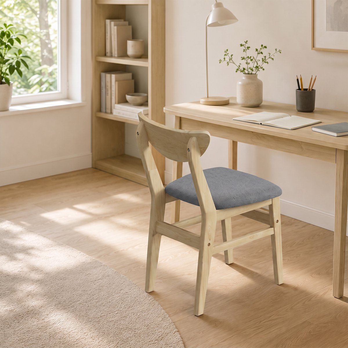 Chaise de salle à manger Tissu effet lin (100 gris et bois naturel, HOMCOM