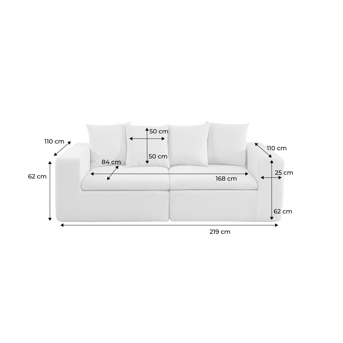 Canapé compressé modulable tissu chenille 3 places MOVI blanc, SWEEEK