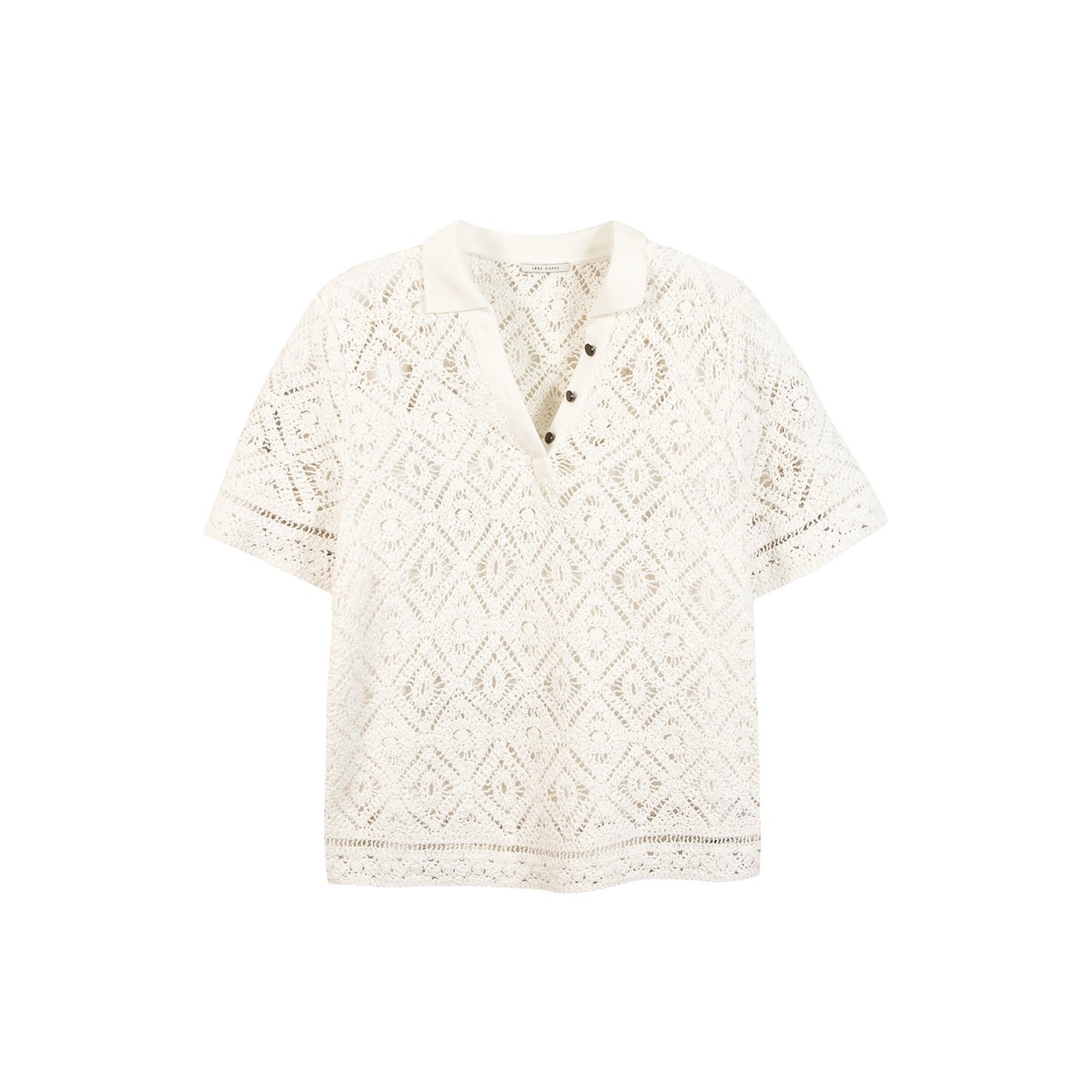 Top tricot crochet col polo ecru, IKKS