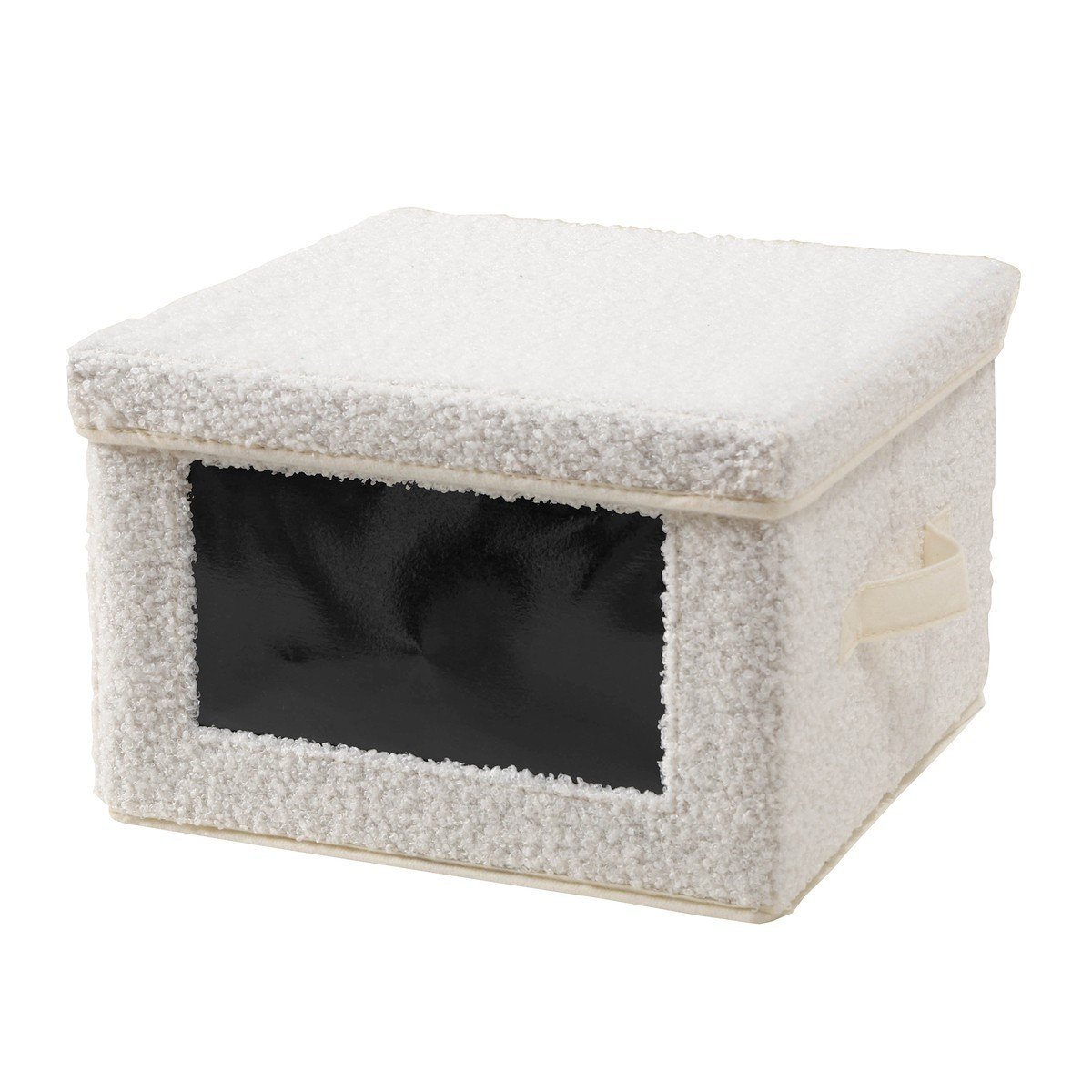 Boîte rangement tissu bouclette écru avec fenêtre - L30 cm écru, CALICOSY
