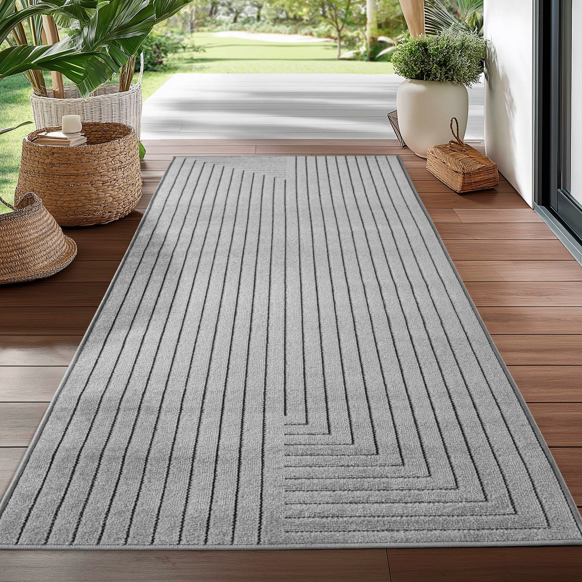 Tapis intérieur extérieur minimaliste ALVORA gris, NAZAR RUGS