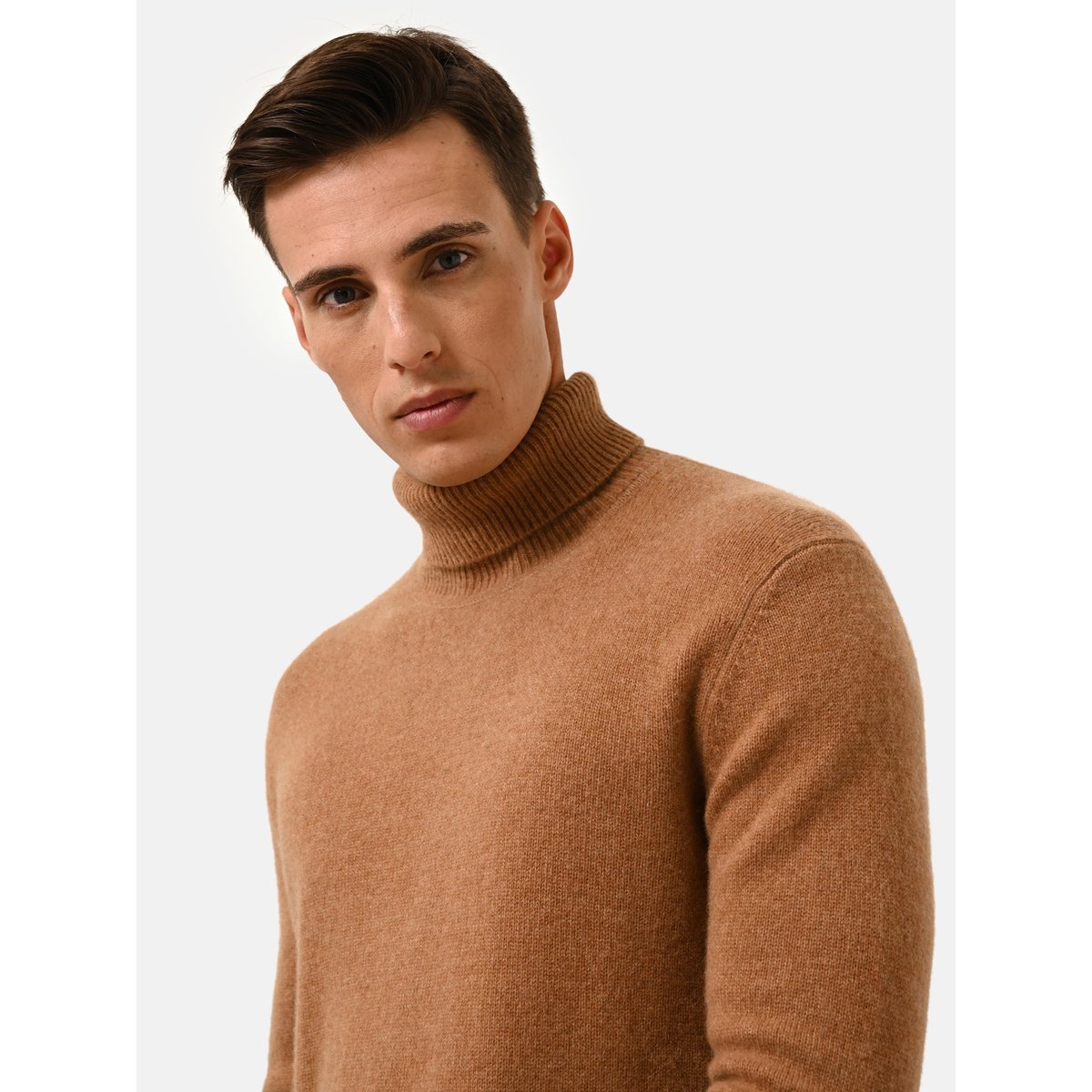 Pull Col Roulé 4 Fils Noisette Sacha marron clair, JUST CASHMERE