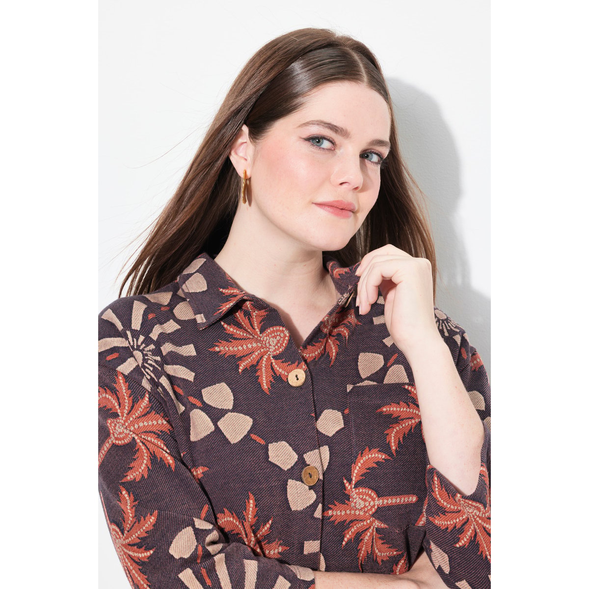 Veste sweat, col chemise marron cuivre, ULLA POPKEN