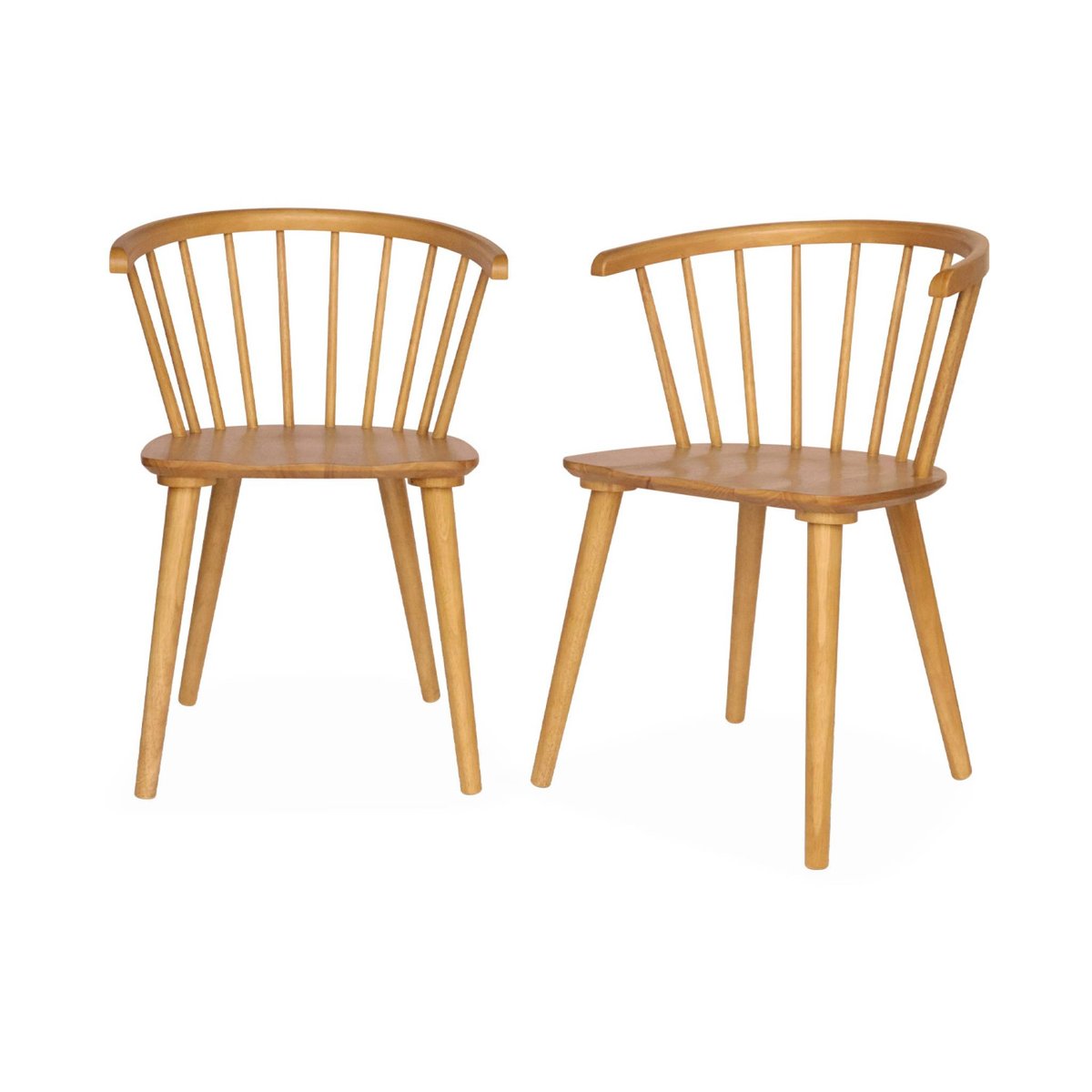 Chaise à barreaux bois d'hévéa et contreplaqué (lot de 2) PAULA naturel, SWEEEK