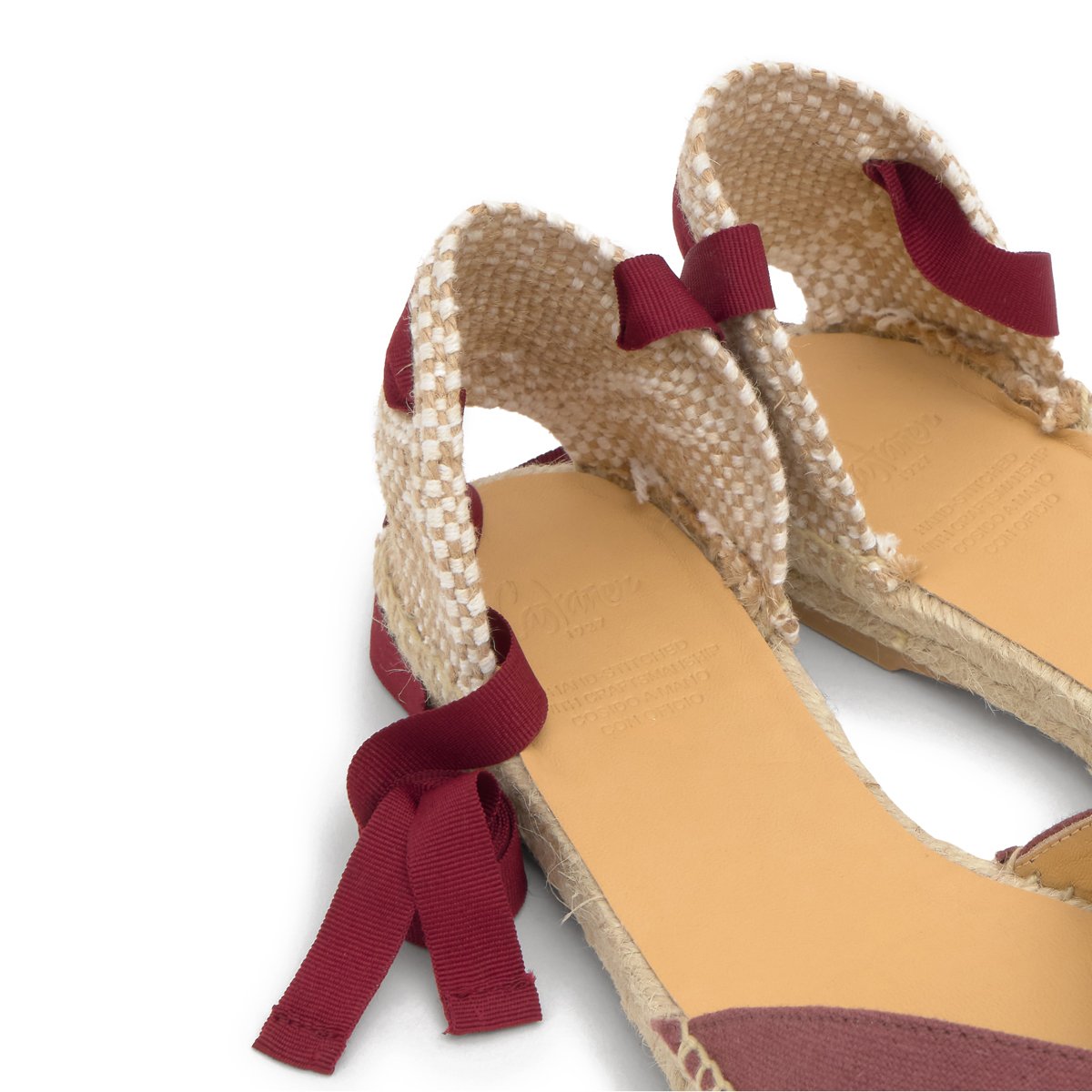 Espadrilles plates en lin à lacets en velours BRAVA PLATFORM lie de vin, CASTANER