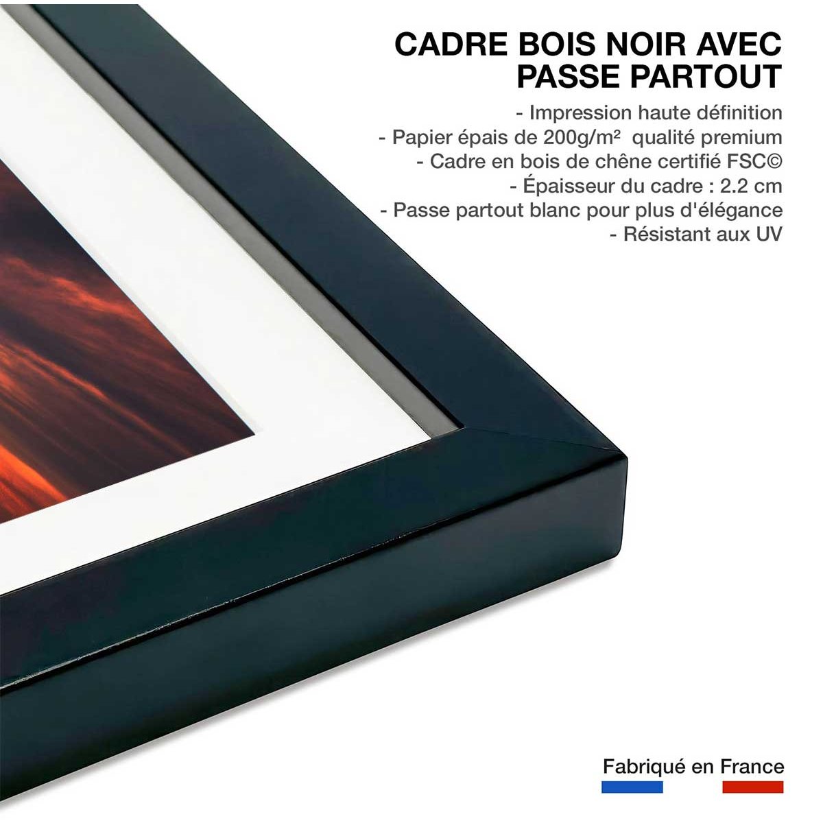 Affiche paysage Golden sunset affiche + cadre en bois - noir, HEXOA