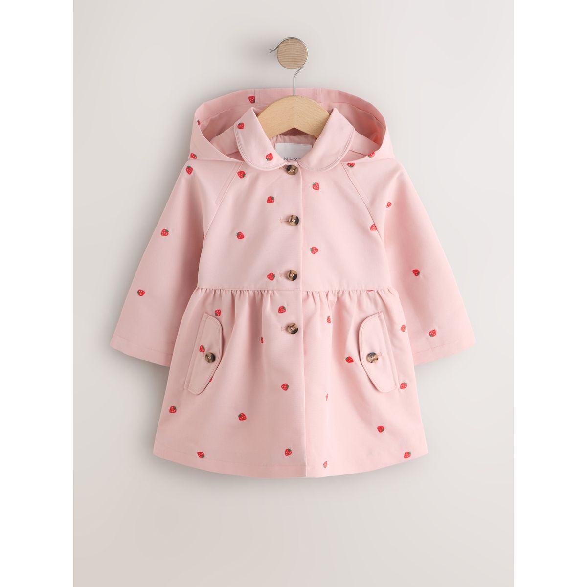 Manteau boutonné hydrofuge broderie rose, NEXT