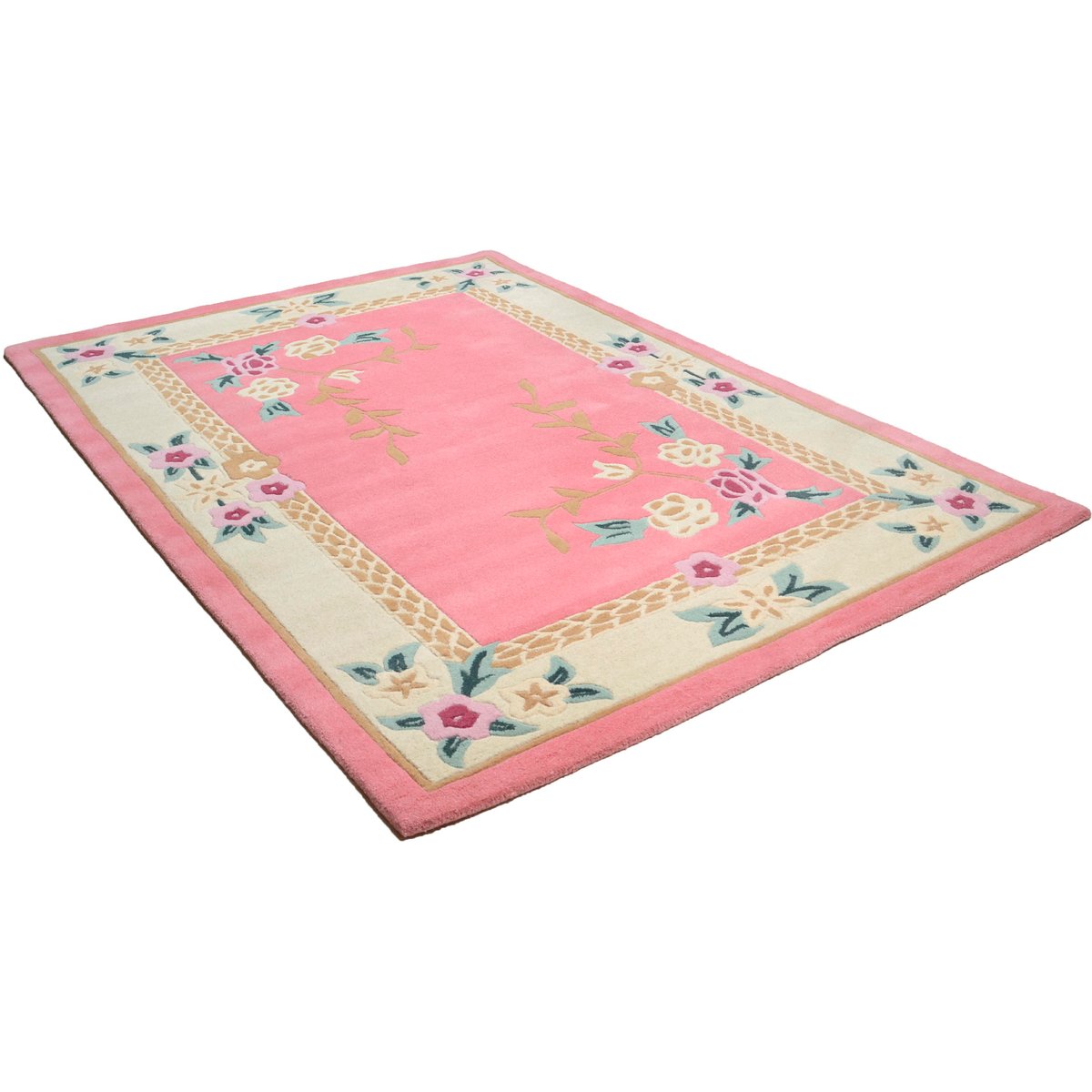 Tapis d'enfant floral Lifou tufté en laine rose, THEKO